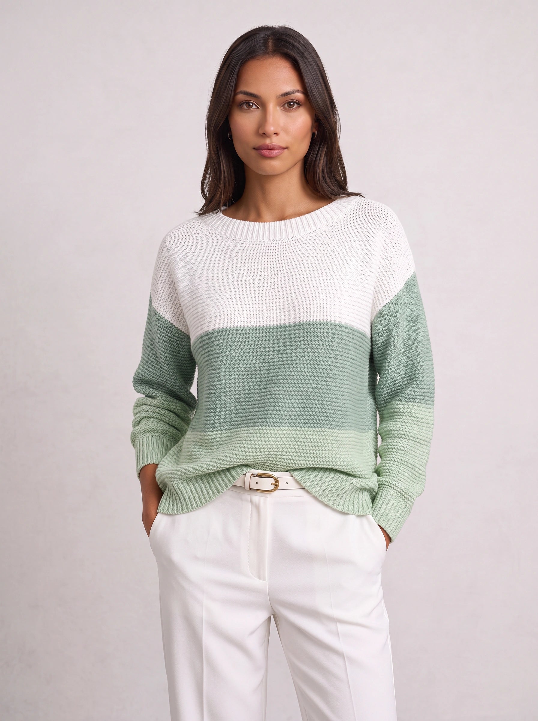 Ribmint Colorblock Knit Sweater – Women Oversized Winter Chunky Knit Pullover Casual Striped Sweater