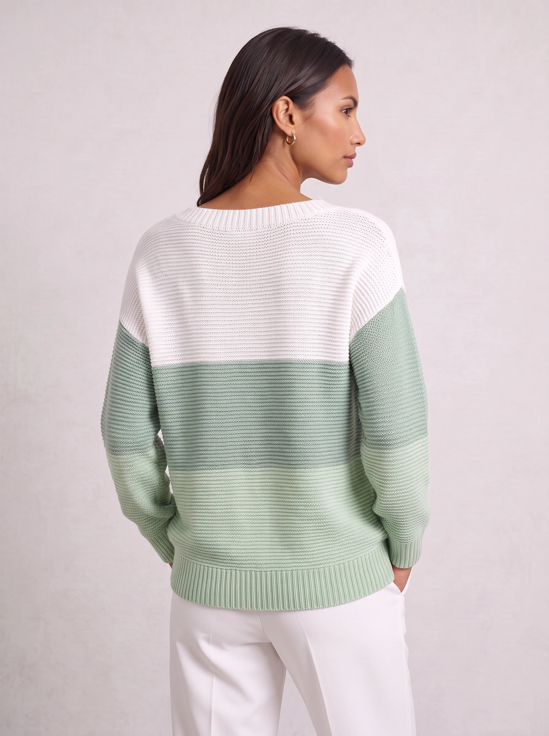 Ribmint Colorblock Knit Sweater – Women Oversized Winter Chunky Knit Pullover Casual Striped Sweater