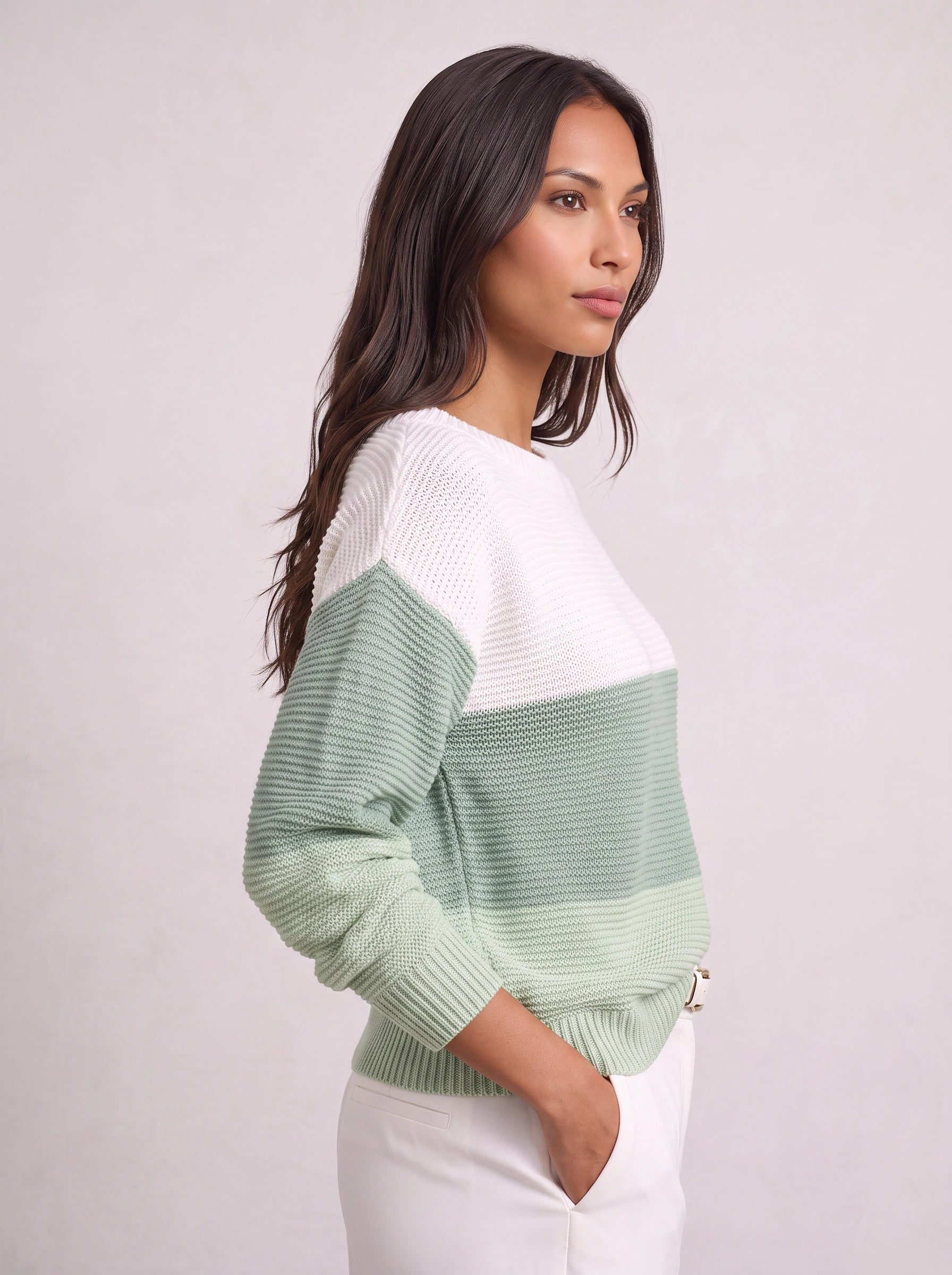 Ribmint Colorblock Knit Sweater – Women Oversized Winter Chunky Knit Pullover Casual Striped Sweater