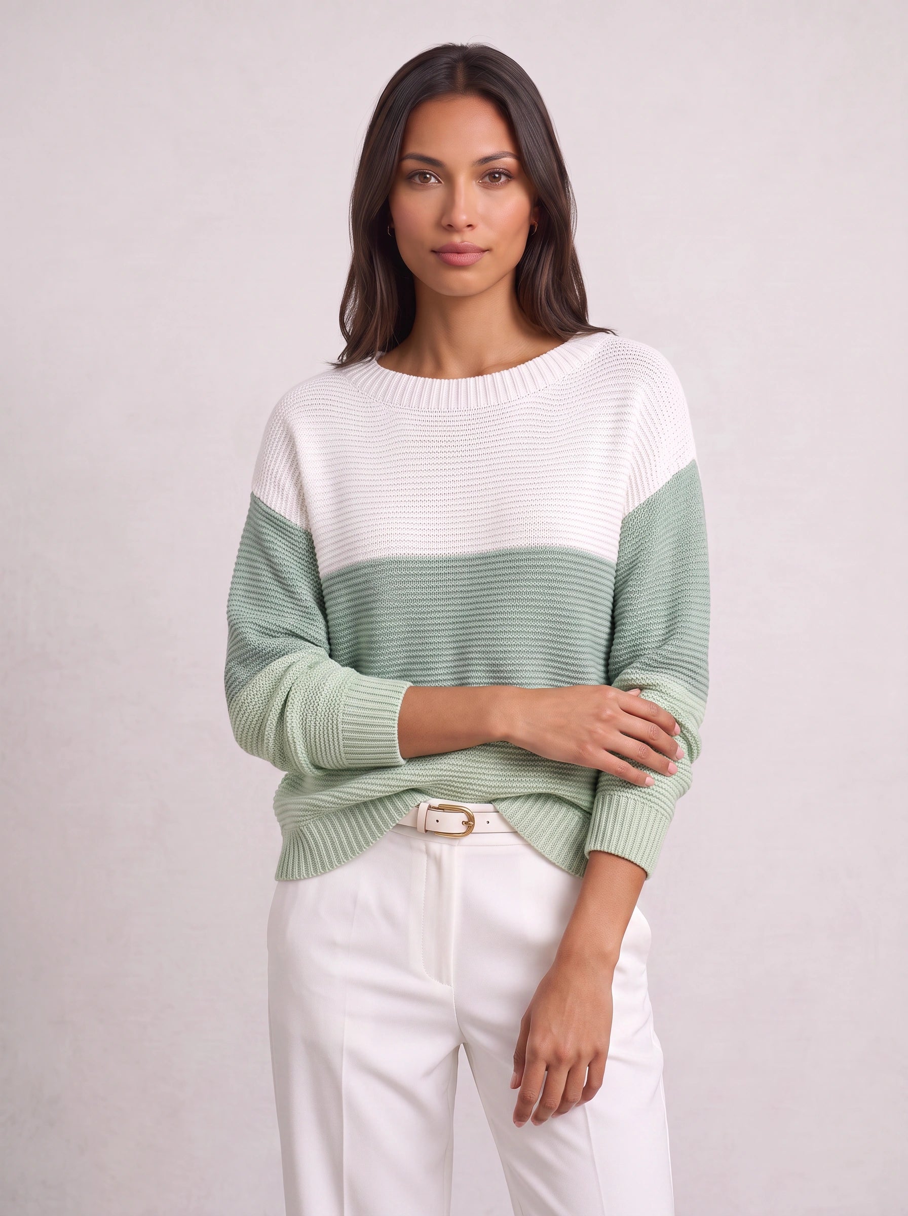 Ribmint Colorblock Knit Sweater – Women Oversized Winter Chunky Knit Pullover Casual Striped Sweater