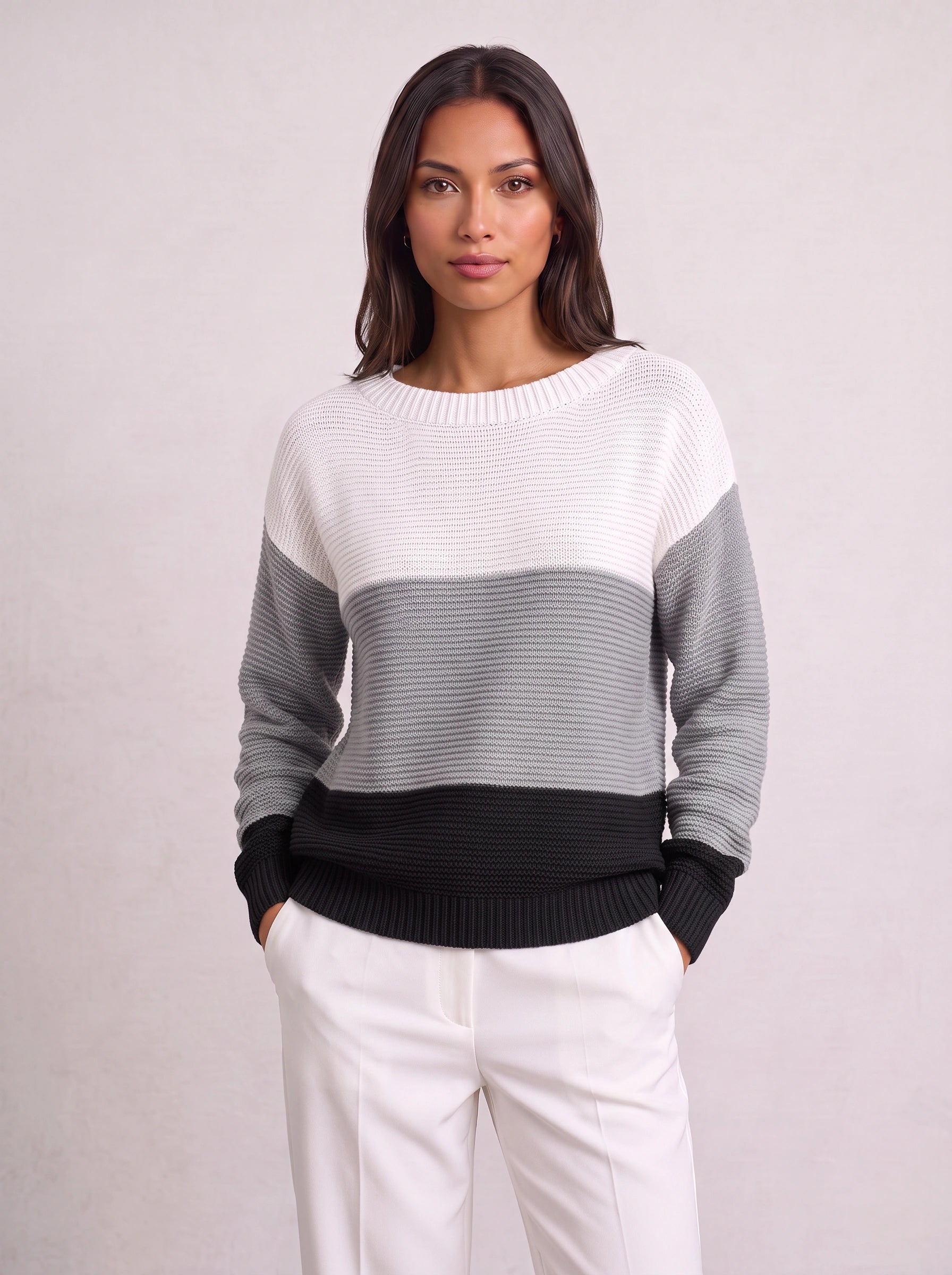 Ribmint Colorblock Knit Sweater – Women Oversized Winter Chunky Knit Pullover Casual Striped Sweater