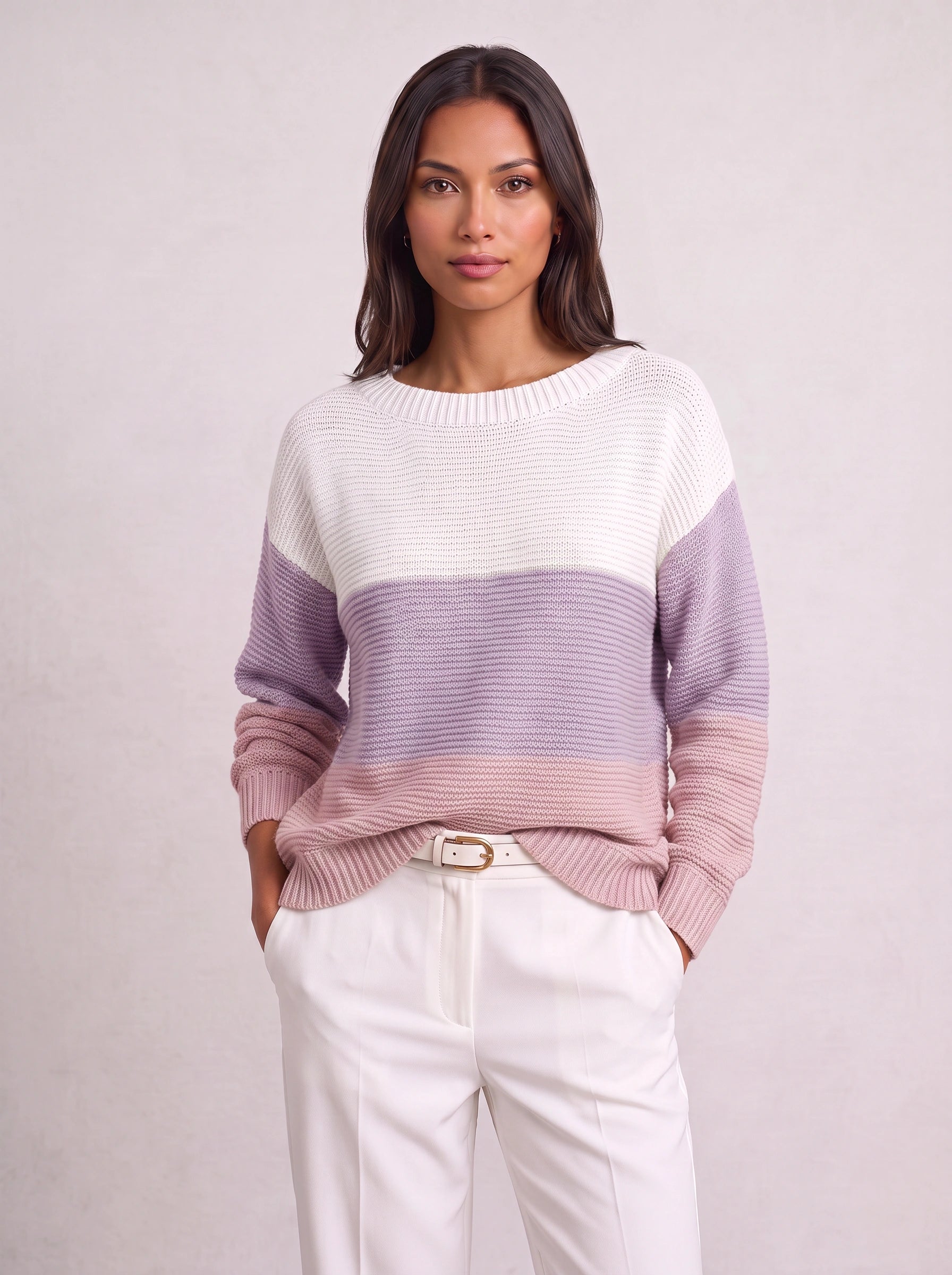 Ribmint Colorblock Knit Sweater – Women Oversized Winter Chunky Knit Pullover Casual Striped Sweater