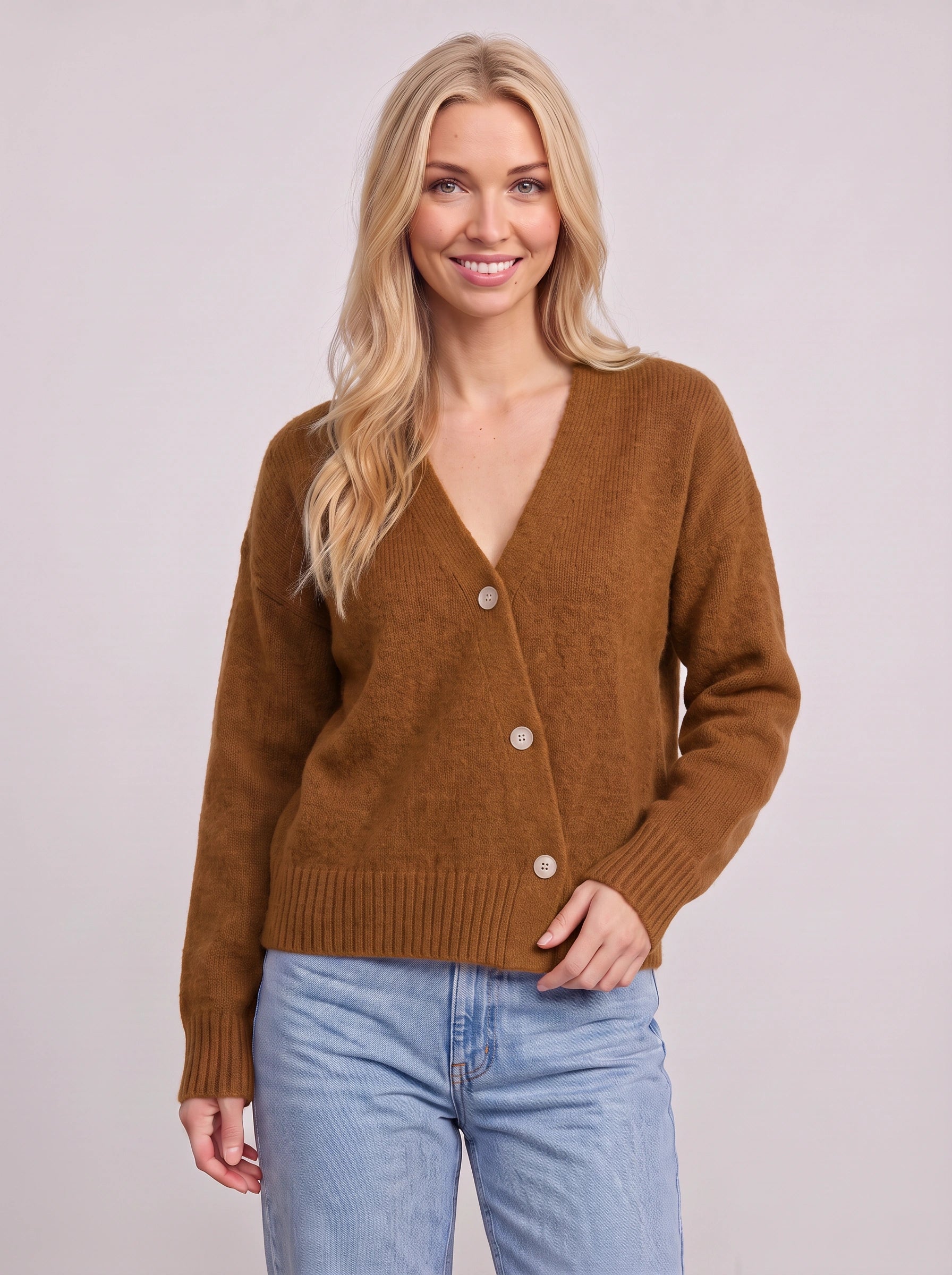 Cradwyn Ribbed Button-Front Cardigan – Women Cozy Knit V-Neck Casual Winter Sweater Cardigan