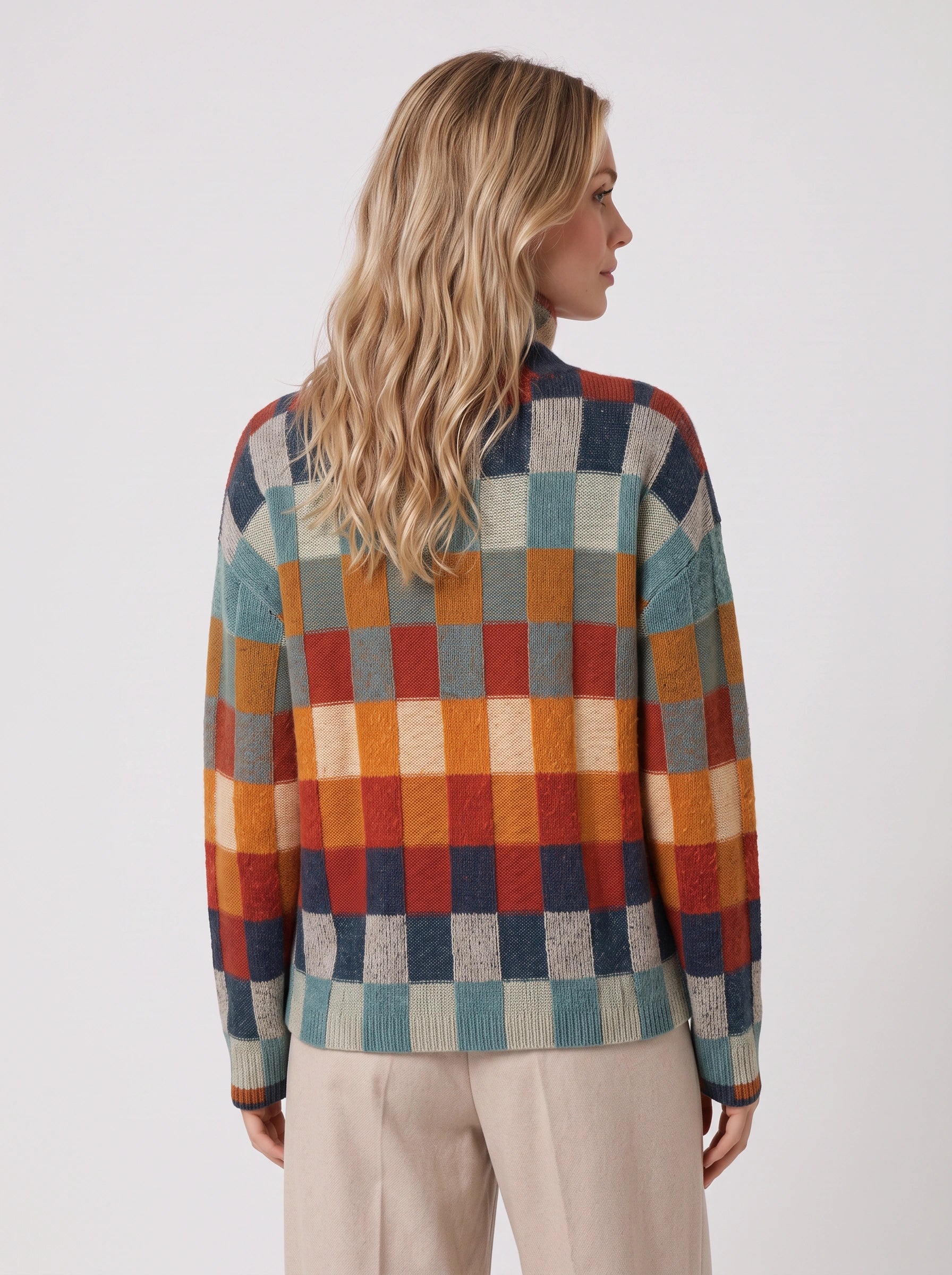 Tesselar Colorblock Knit High Neck Sweater – Women Turtleneck Winter Chunky Knit Oversized Pullover