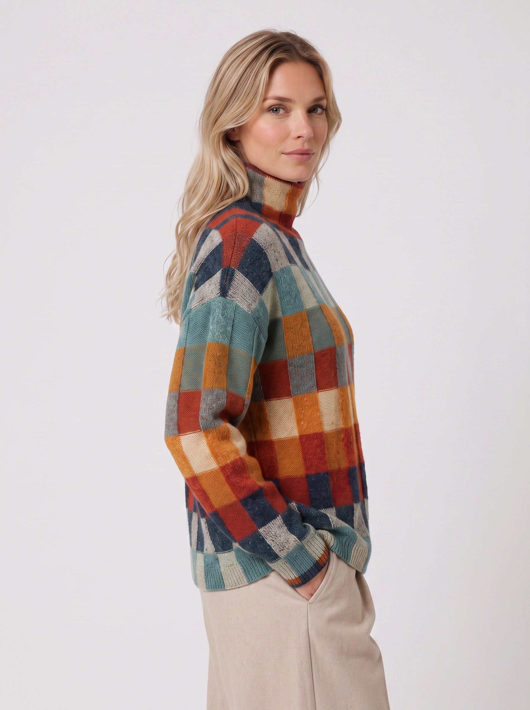 Tesselar Colorblock Knit High Neck Sweater – Women Turtleneck Winter Chunky Knit Oversized Pullover