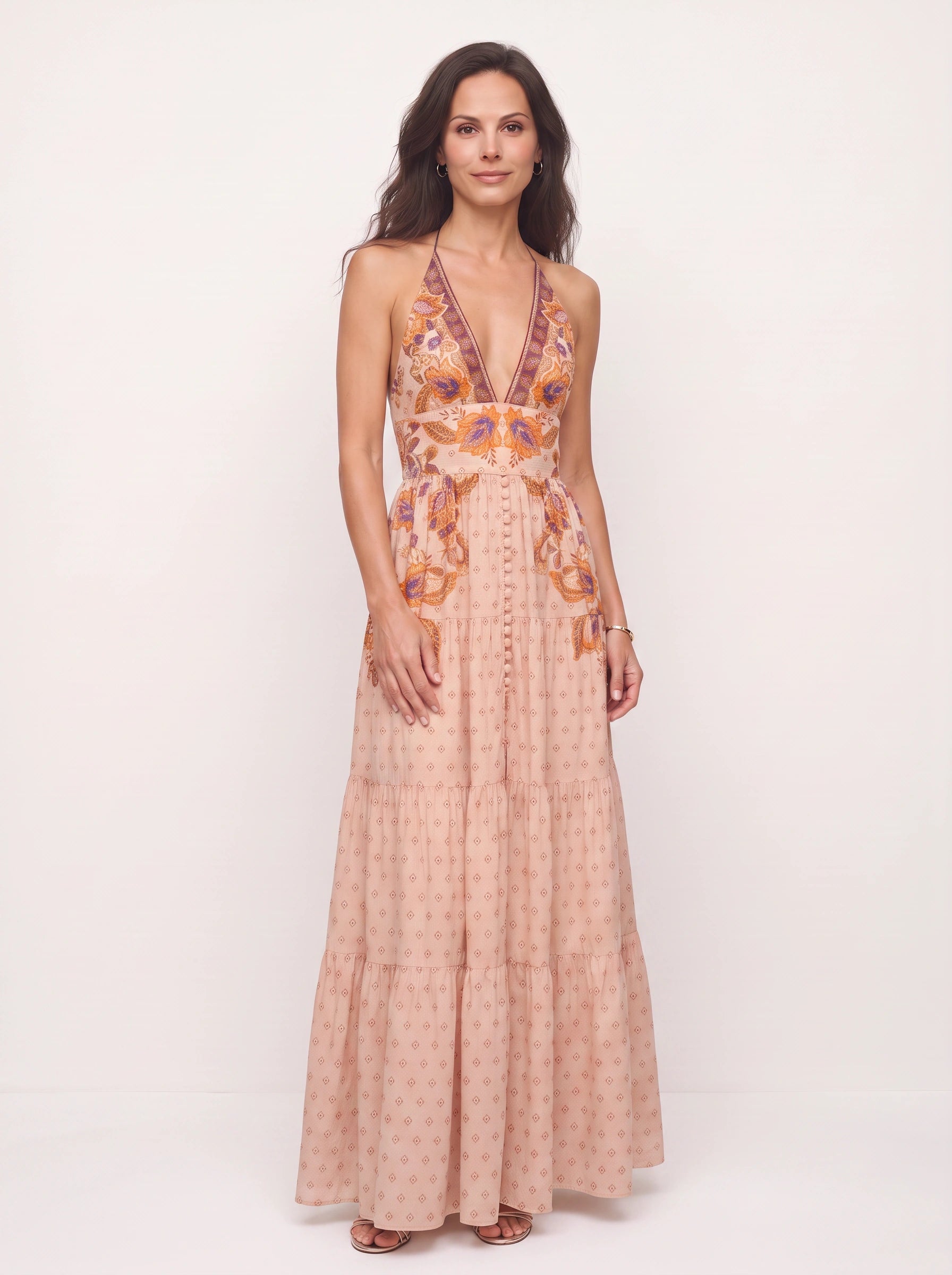 Florencia Embroidered Halter Maxi Dress – Boho Women Summer Wedding Guest Bohemian Festival Vacation Maxi Dress