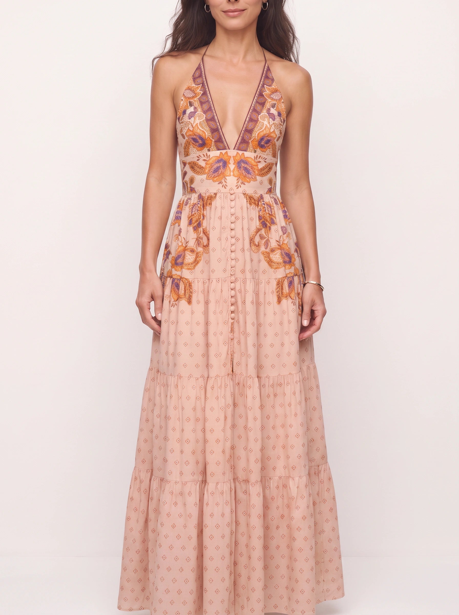 Florencia Embroidered Halter Maxi Dress – Boho Women Summer Wedding Guest Bohemian Festival Vacation Maxi Dress