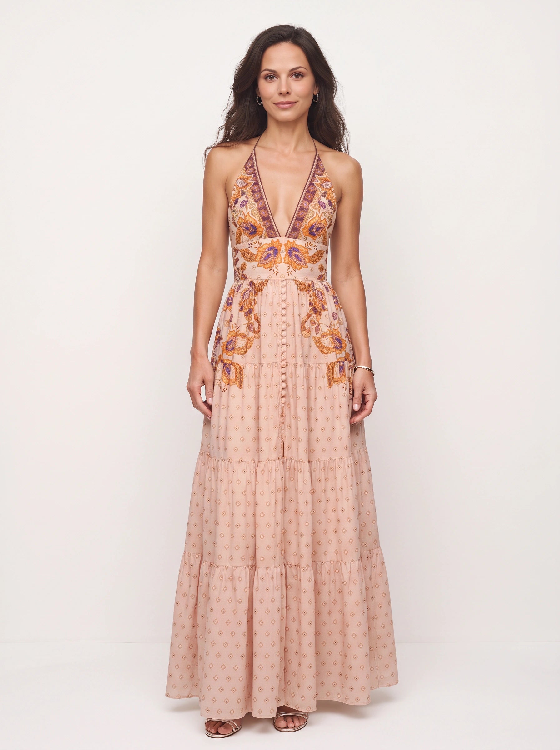 Florencia Embroidered Halter Maxi Dress – Boho Women Summer Wedding Guest Bohemian Festival Vacation Maxi Dress