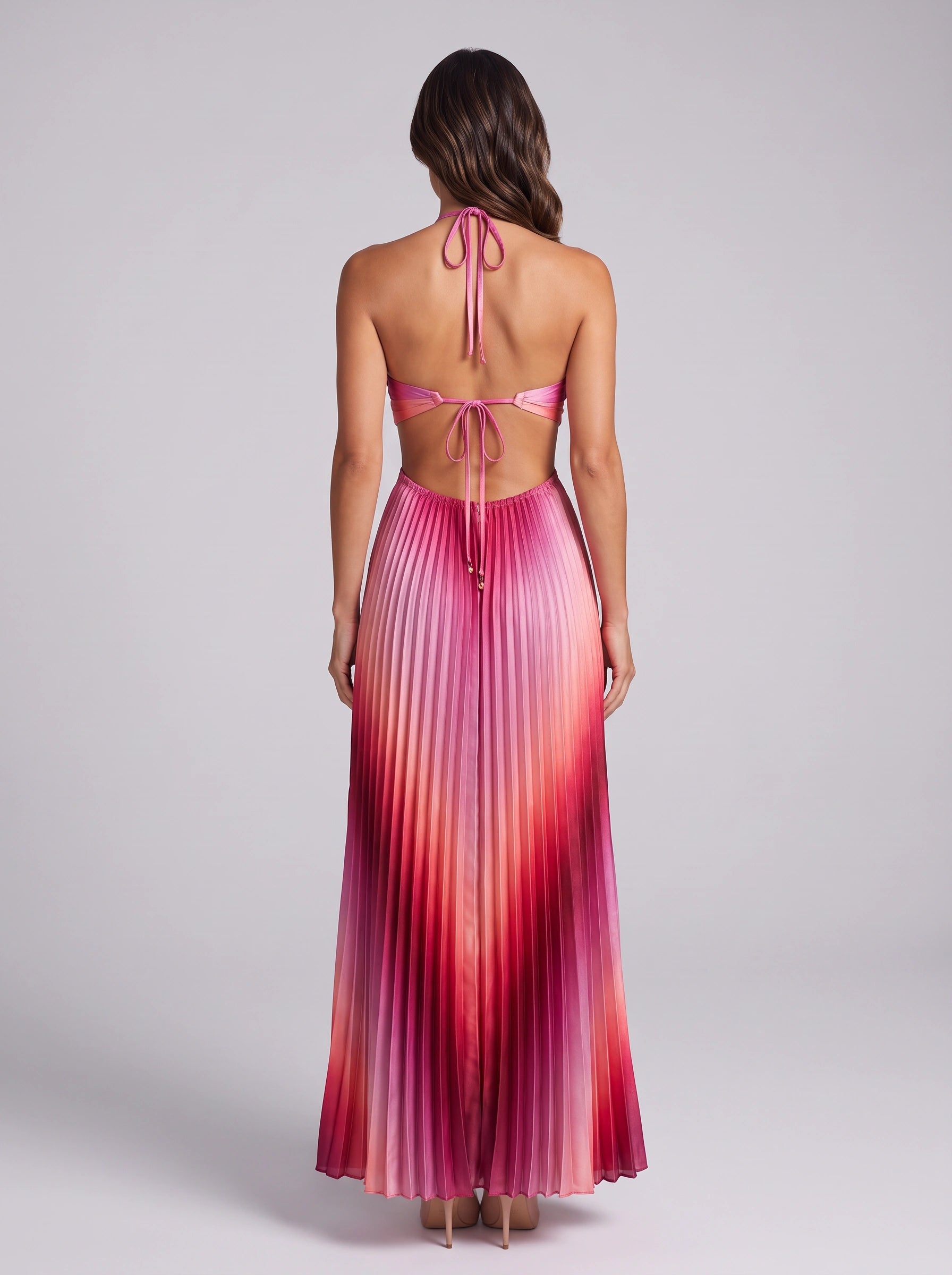 Ombrift Halter Cutout Pleated Maxi Dress – Women Formal Wedding Guest Party Evening Vacation Maxi Dress