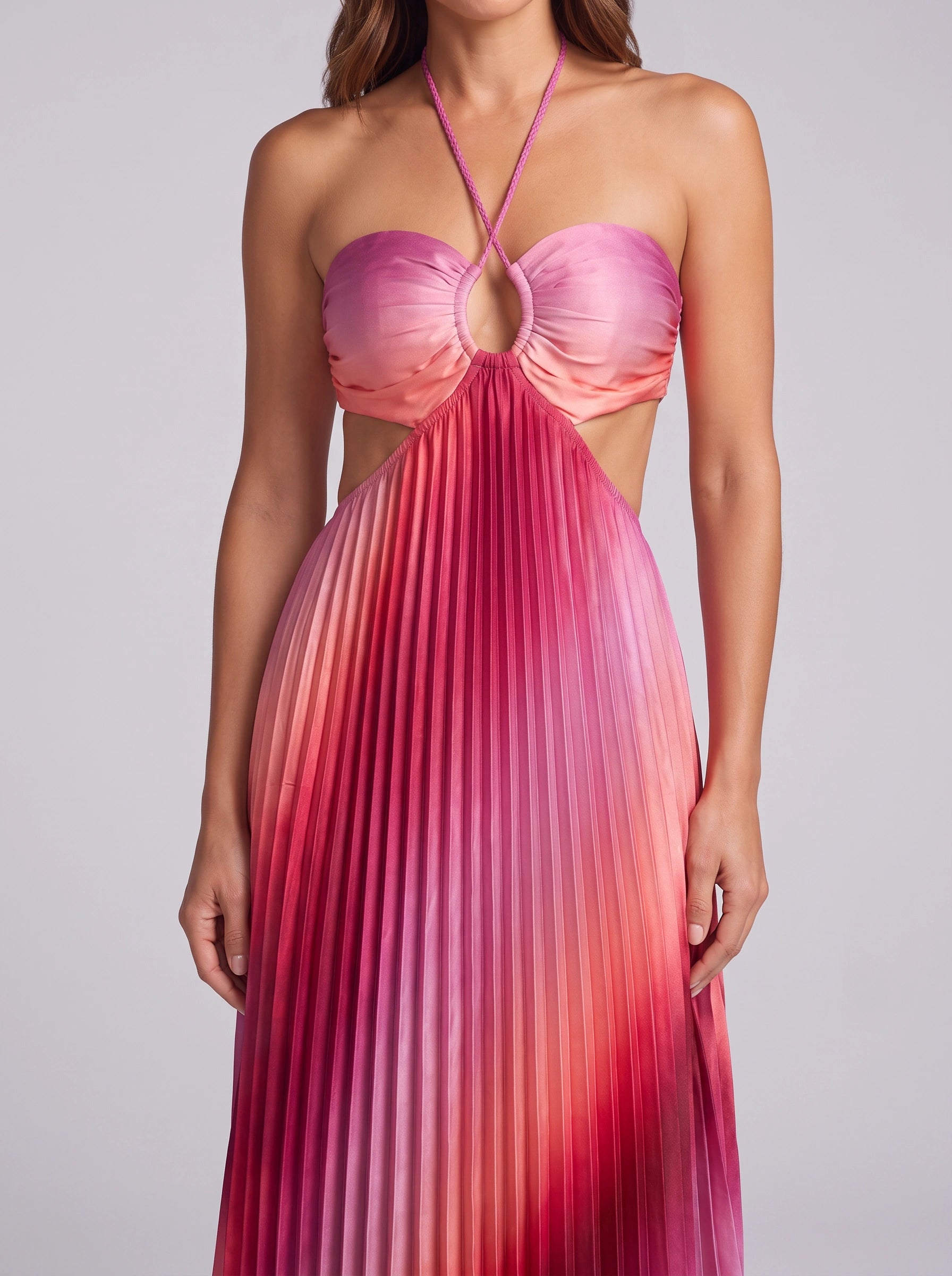 Ombrift Halter Cutout Pleated Maxi Dress – Women Formal Wedding Guest Party Evening Vacation Maxi Dress