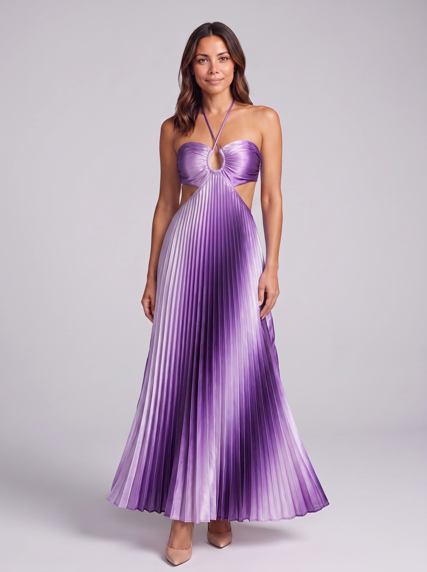 Ombrift Halter Cutout Pleated Maxi Dress – Women Formal Wedding Guest Party Evening Vacation Maxi Dress