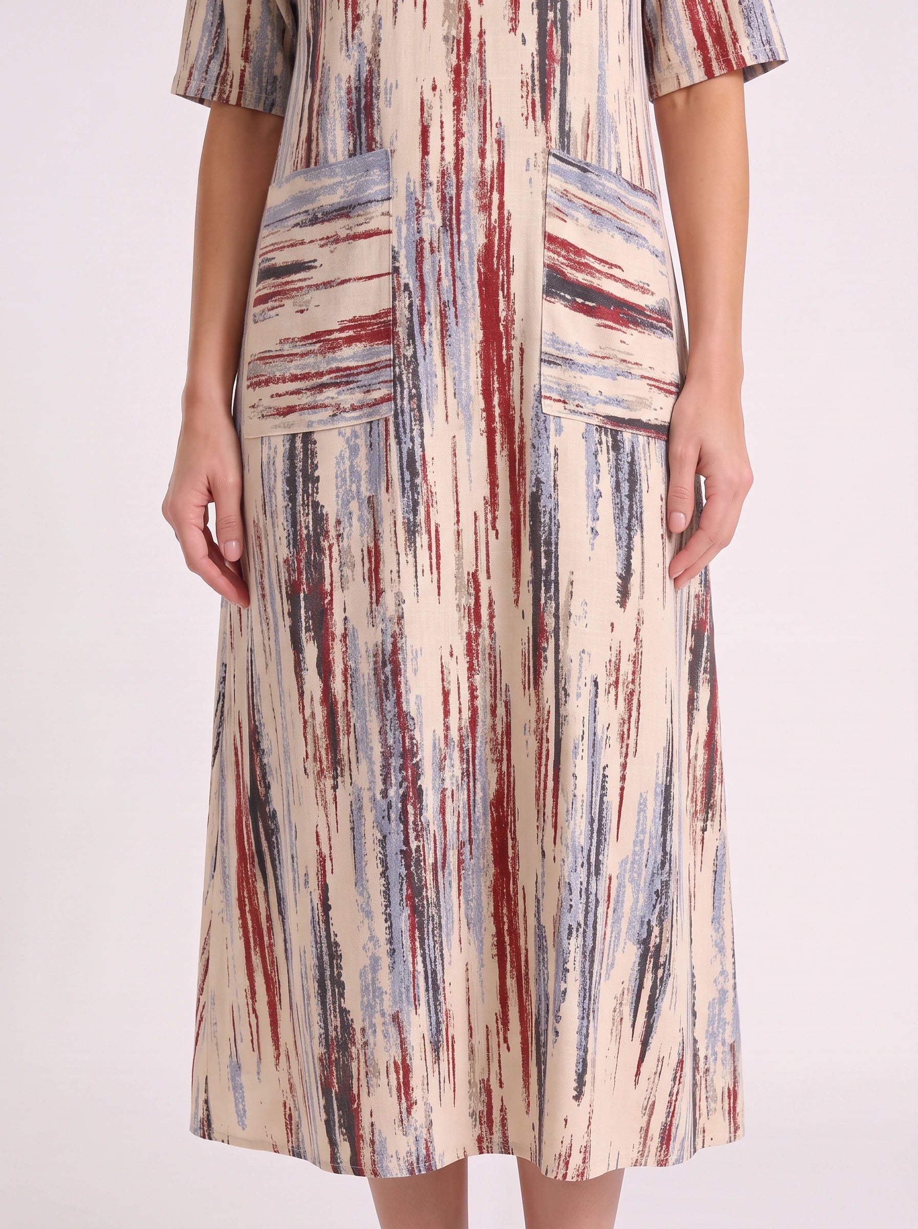 Linara Brushstroke Midi Sundress – Casual Dresses Women Beach Vacation Stripe Short Sleeve Midi Dress
