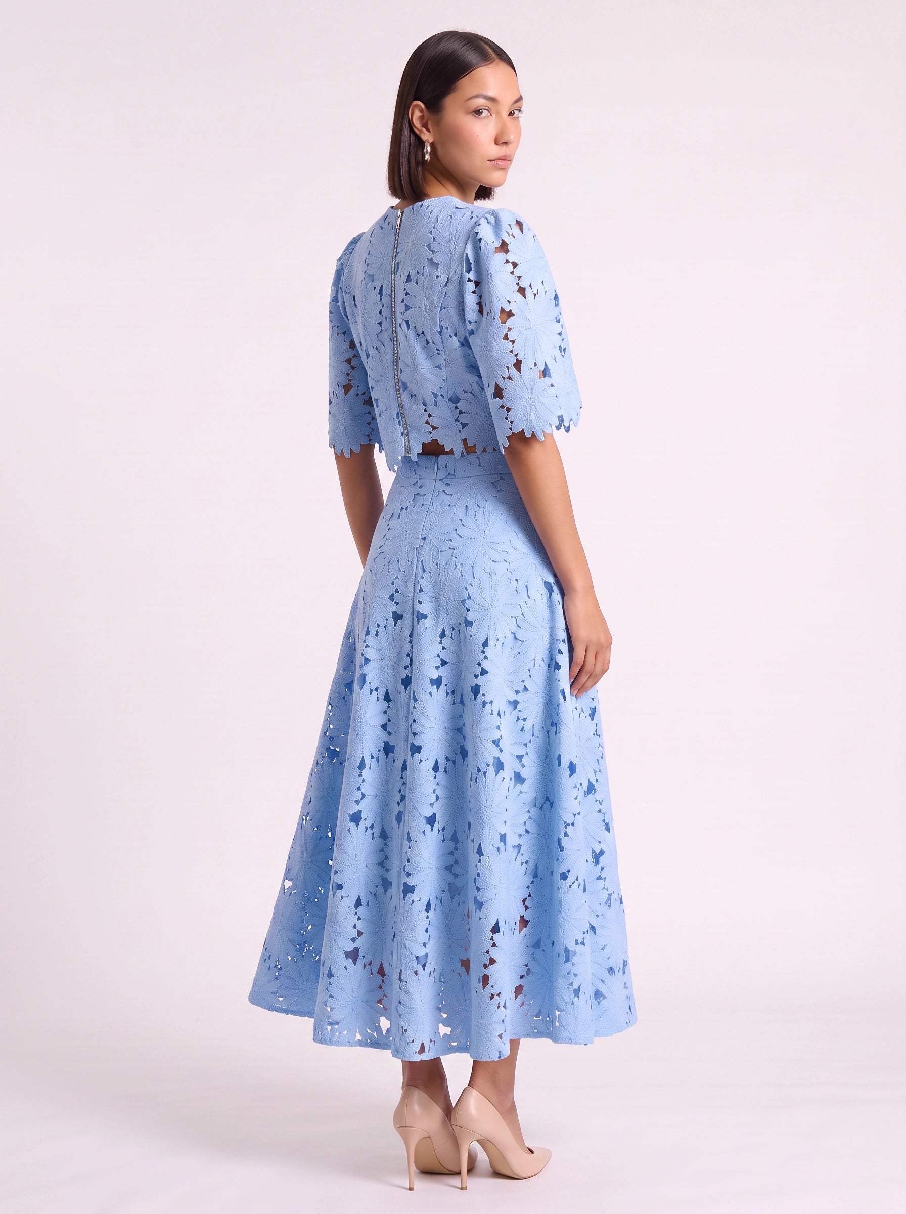 Marguese Floral Lace Crop Top Maxi Skirt Set – Women Co-Ord Two Piece Formal Wedding Guest Cocktail Midi Dress