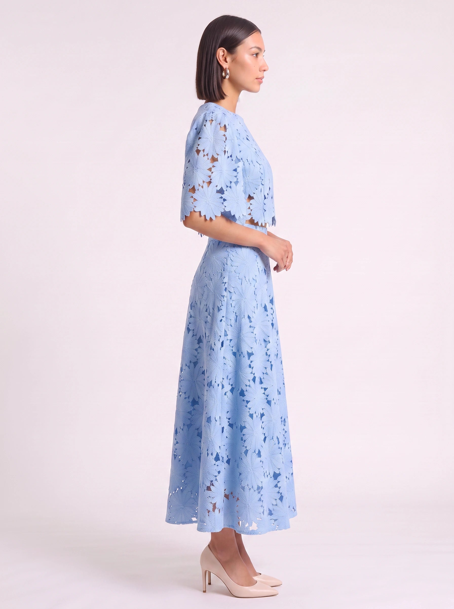 Marguese Floral Lace Crop Top Maxi Skirt Set – Women Co-Ord Two Piece Formal Wedding Guest Cocktail Midi Dress
