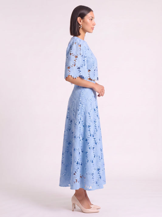 Marguese Floral Lace Crop Top Maxi Skirt Set – Women Co-Ord Two Piece Formal Wedding Guest Cocktail Midi Dress