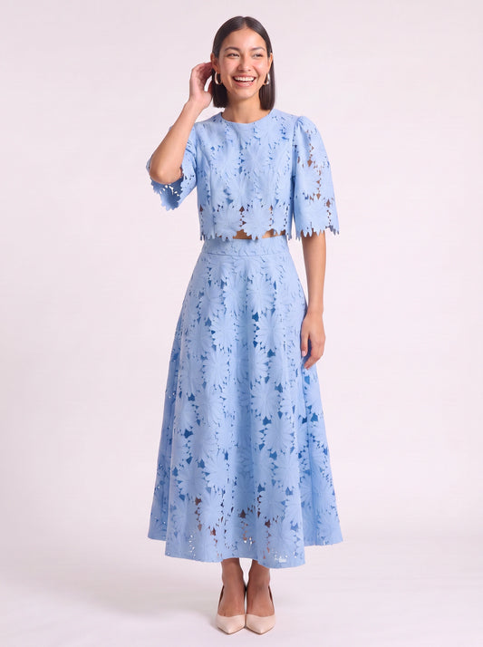 Marguese Floral Lace Crop Top Maxi Skirt Set – Women Co-Ord Two Piece Formal Wedding Guest Cocktail Midi Dress