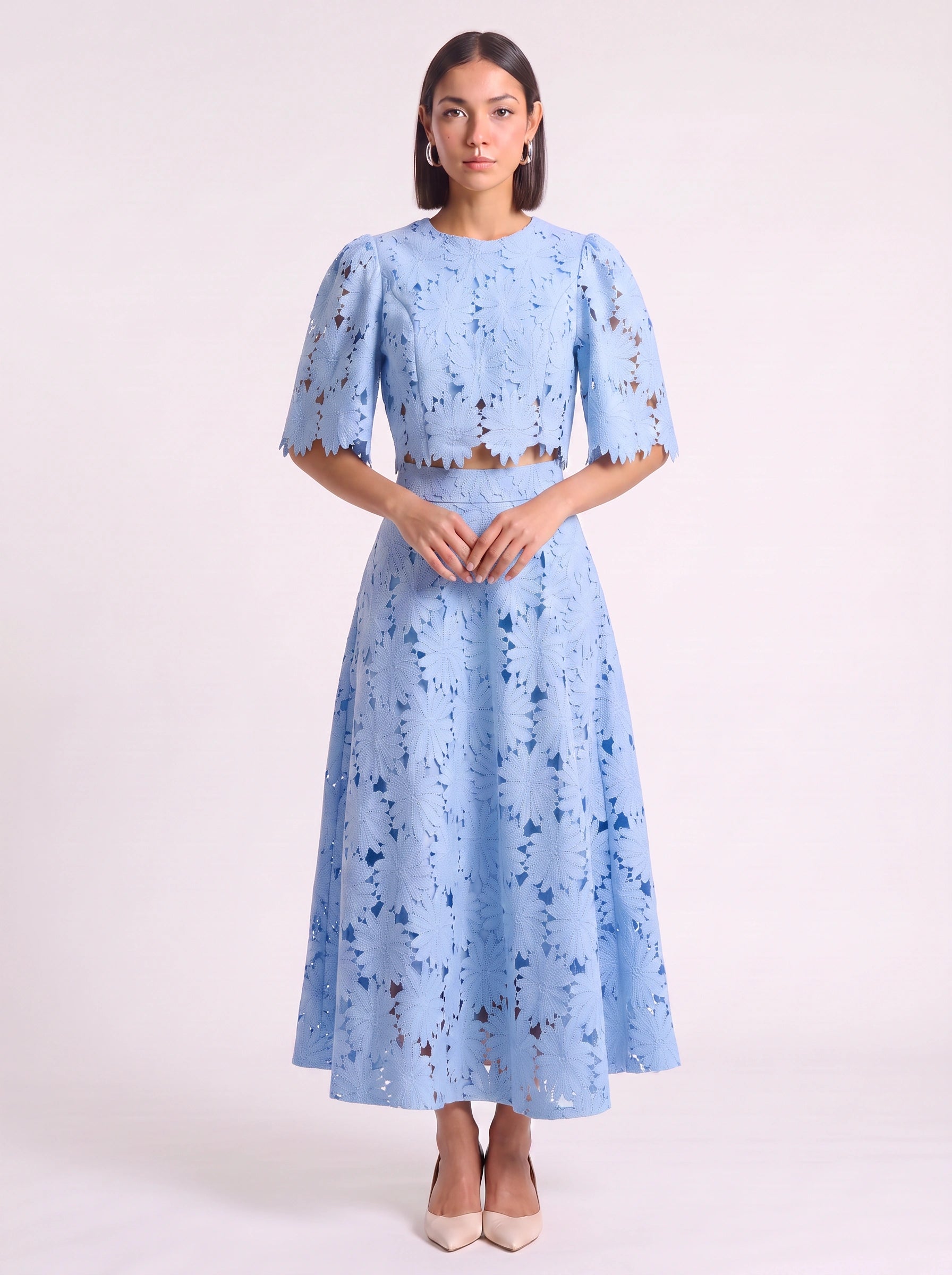 Marguese Floral Lace Crop Top Maxi Skirt Set – Women Co-Ord Two Piece Formal Wedding Guest Cocktail Midi Dress