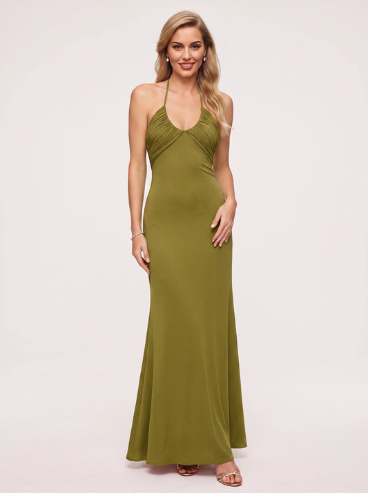 Robe longue Drapesce à dos nu froncée – Robe moulante habillée pour femme, tenue d’invitée de mariage, de soirée, de fête, de plage ou de vacances