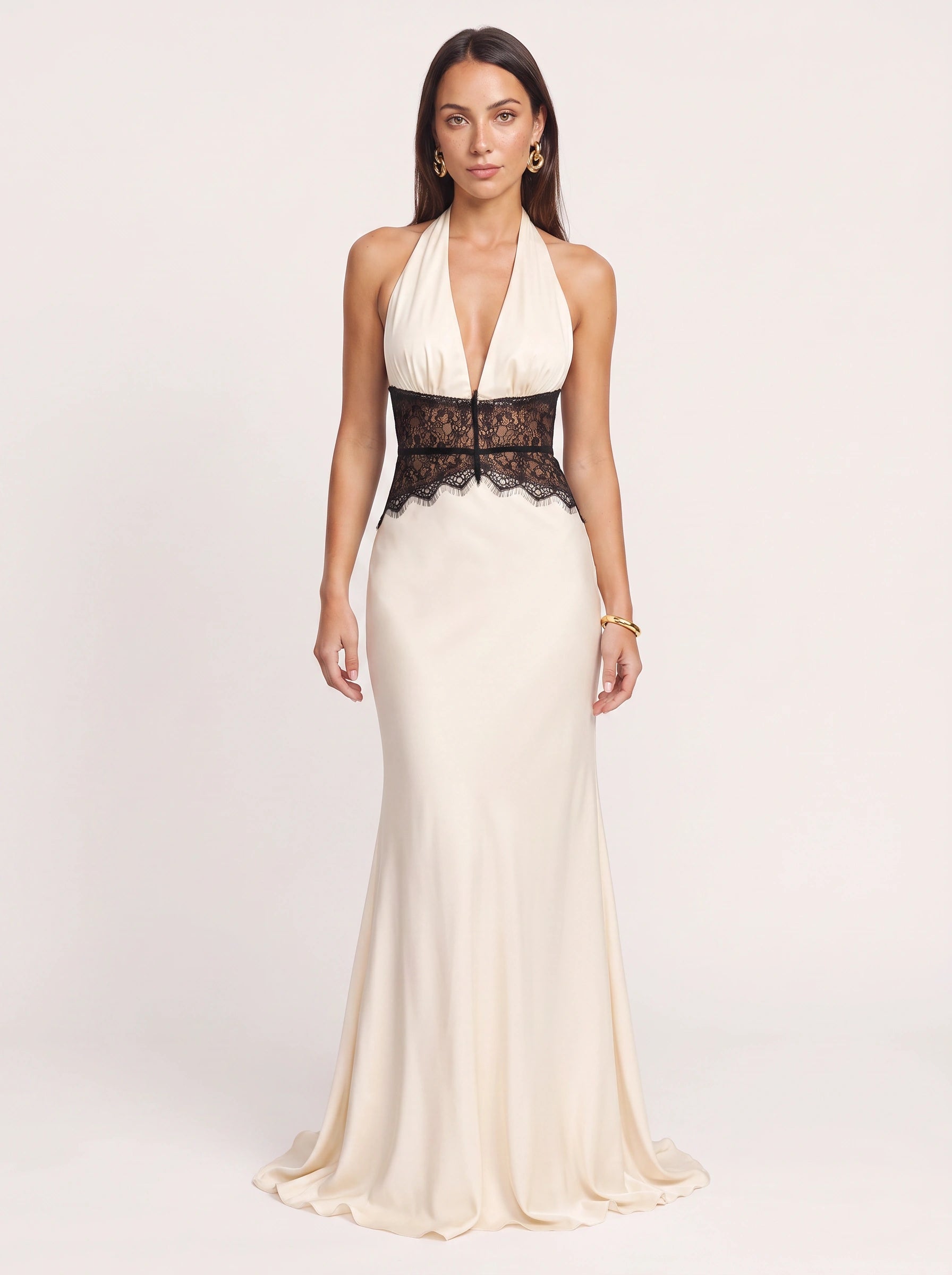 Lacnoir Halter Lace Waist Maxi Dress – Halter Neck Wedding Guest Formal Evening Bridal Women Maxi Dress