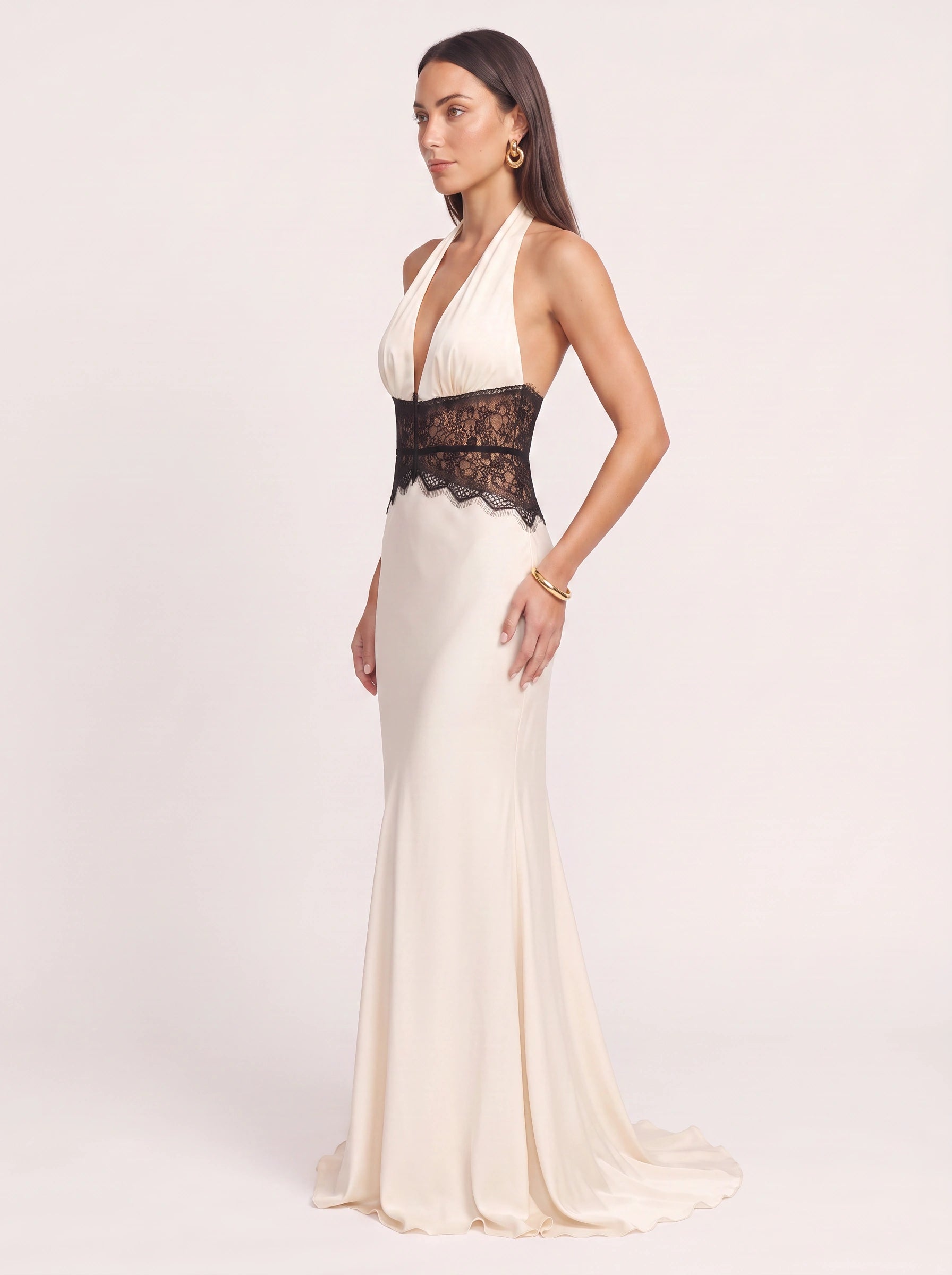 Lacnoir Halter Lace Waist Maxi Dress – Halter Neck Wedding Guest Formal Evening Bridal Women Maxi Dress
