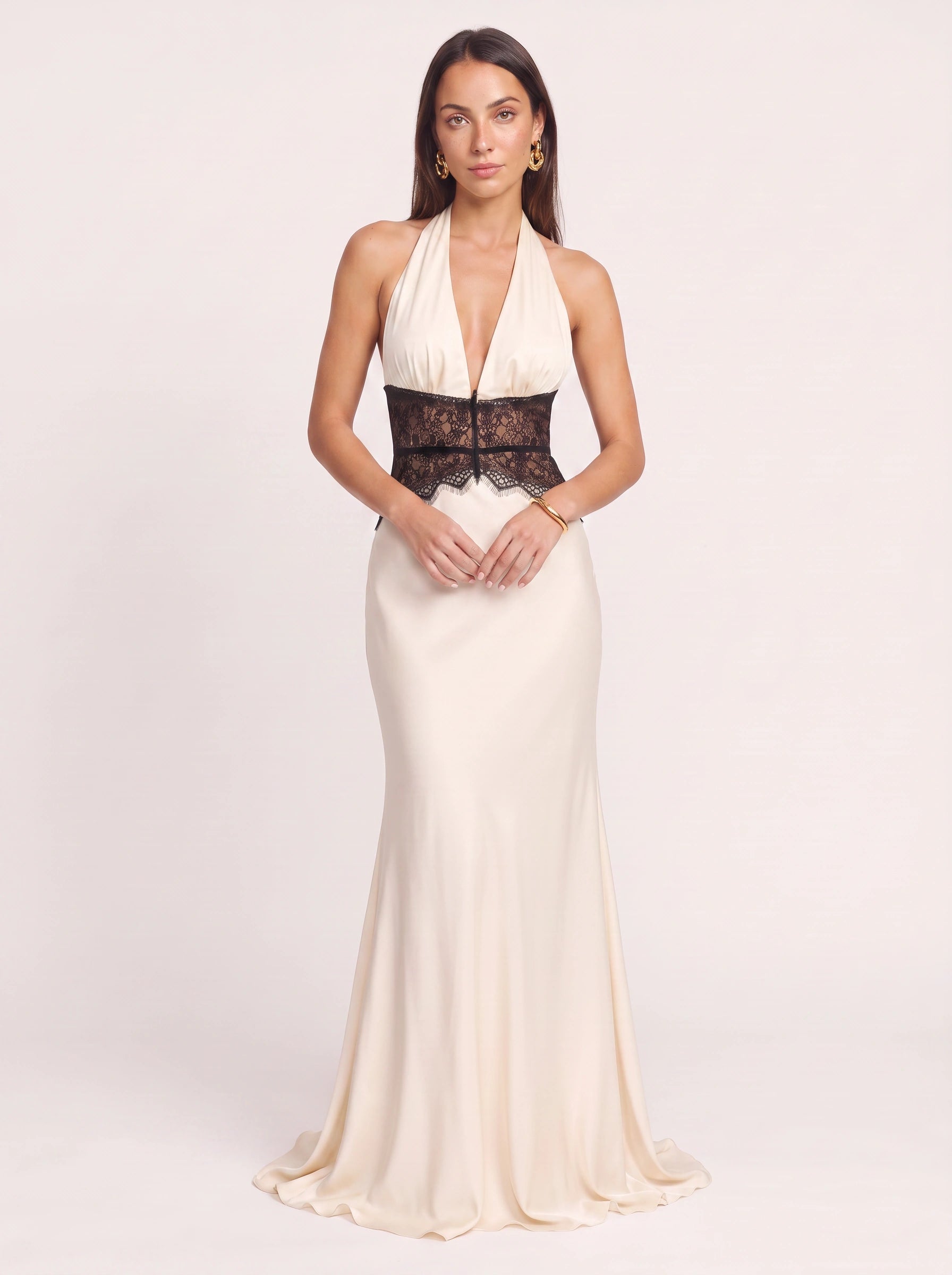 Lacnoir Halter Lace Waist Maxi Dress – Halter Neck Wedding Guest Formal Evening Bridal Women Maxi Dress