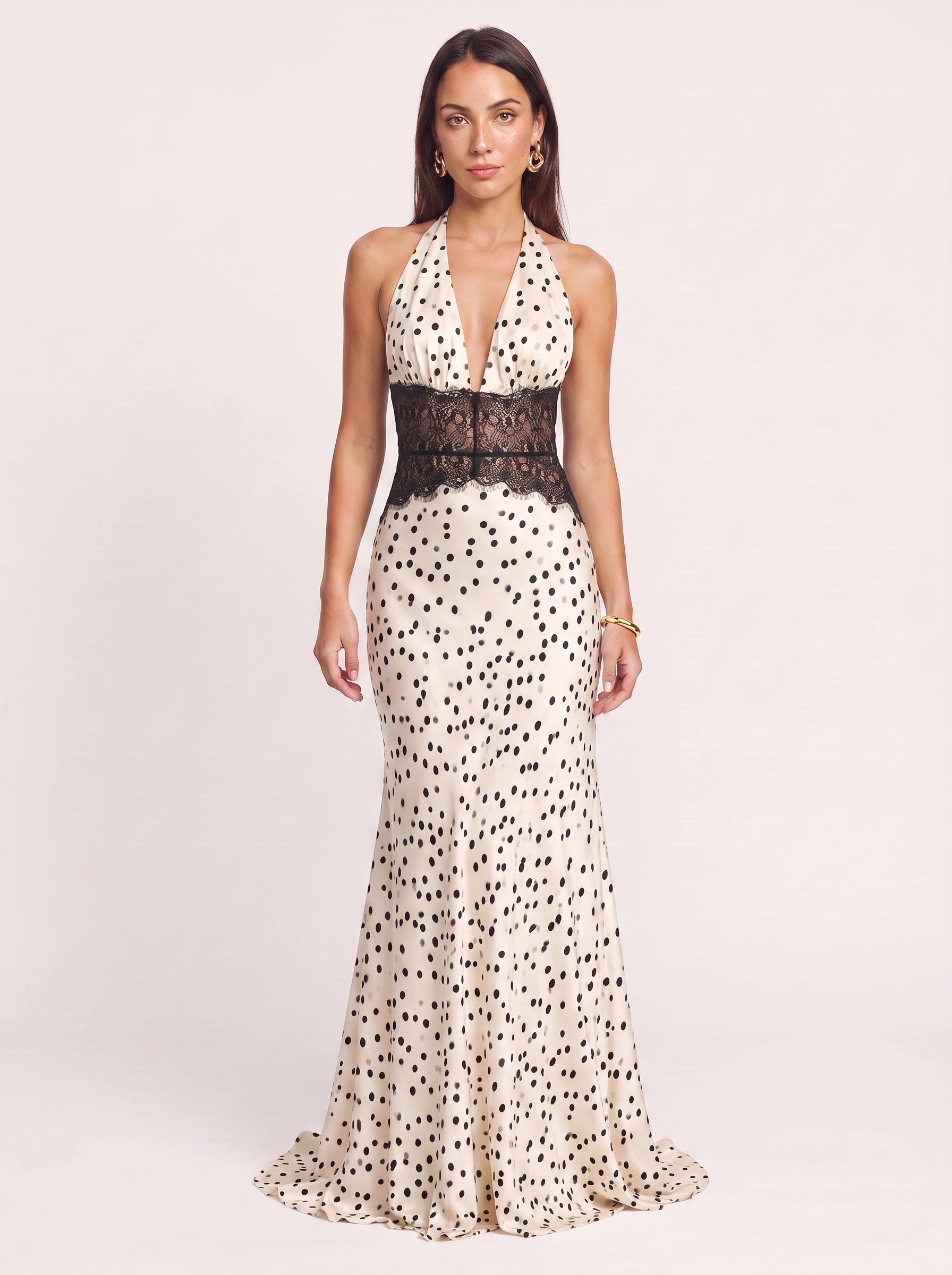 Lacnoir Halter Lace Waist Maxi Dress – Halter Neck Wedding Guest Formal Evening Bridal Women Maxi Dress