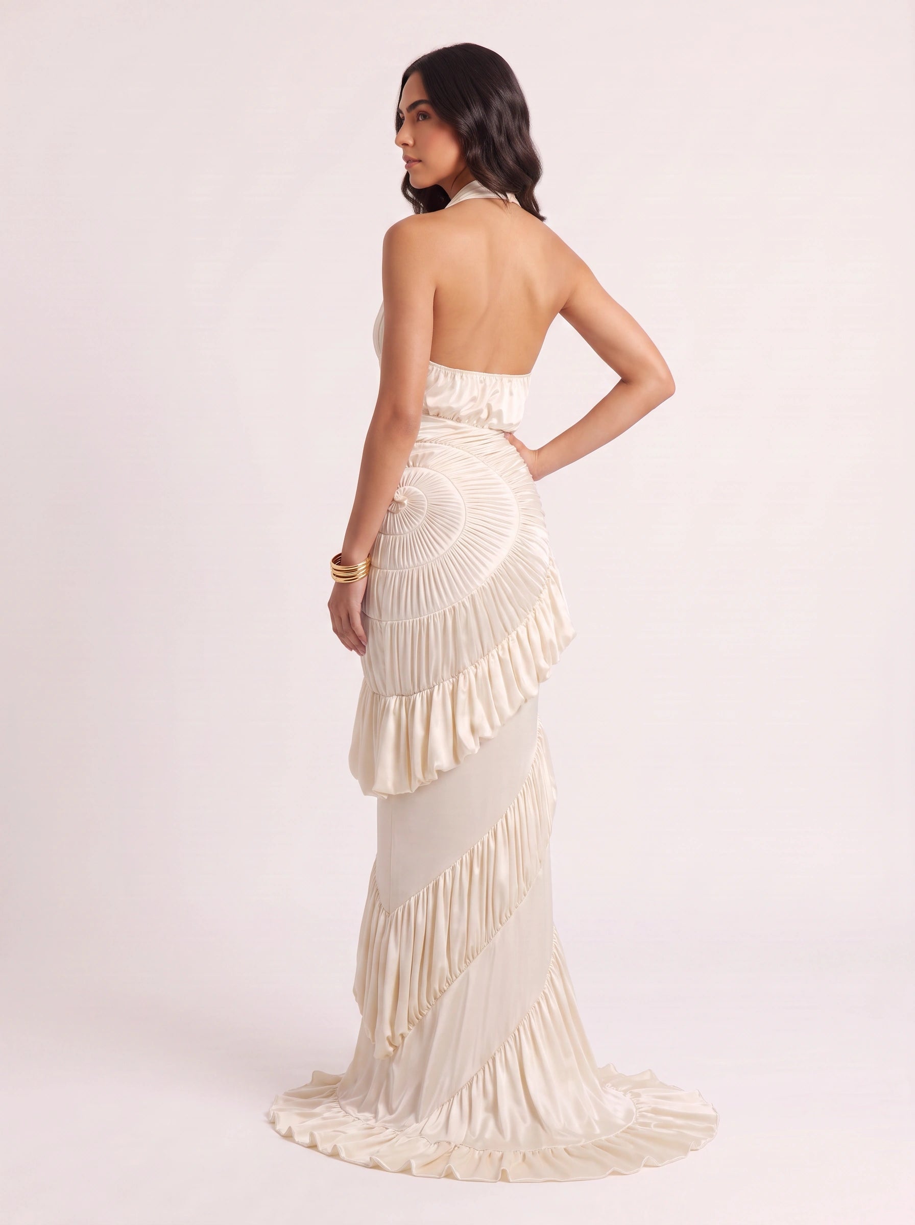 Pieghia Ruched Halter Maxi Dress – Wedding Guest Formal Evening Women Draped Gala Maxi Dress