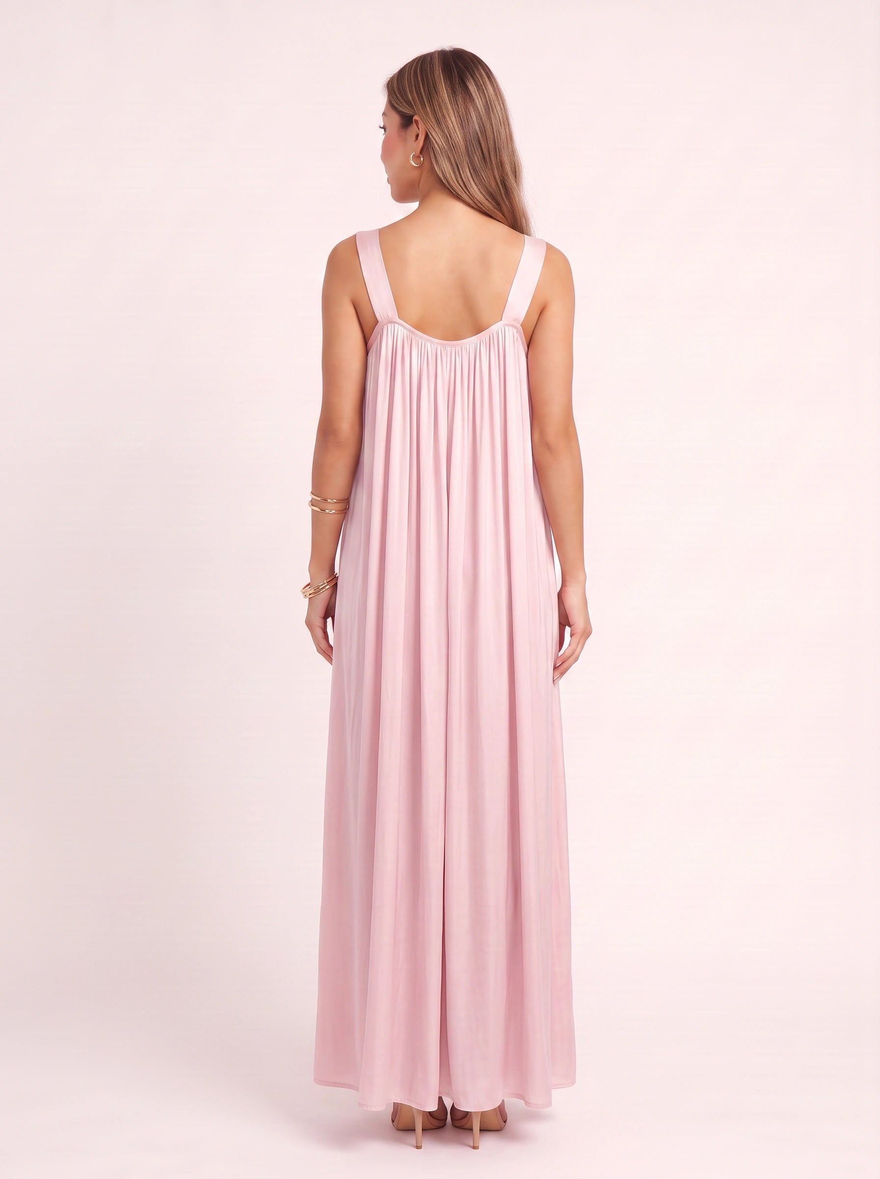 Pinora Gathered Empire Maxi Dress – Sleeveless Women Summer Wedding Guest Flowy Beach Vacation Maxi Dress