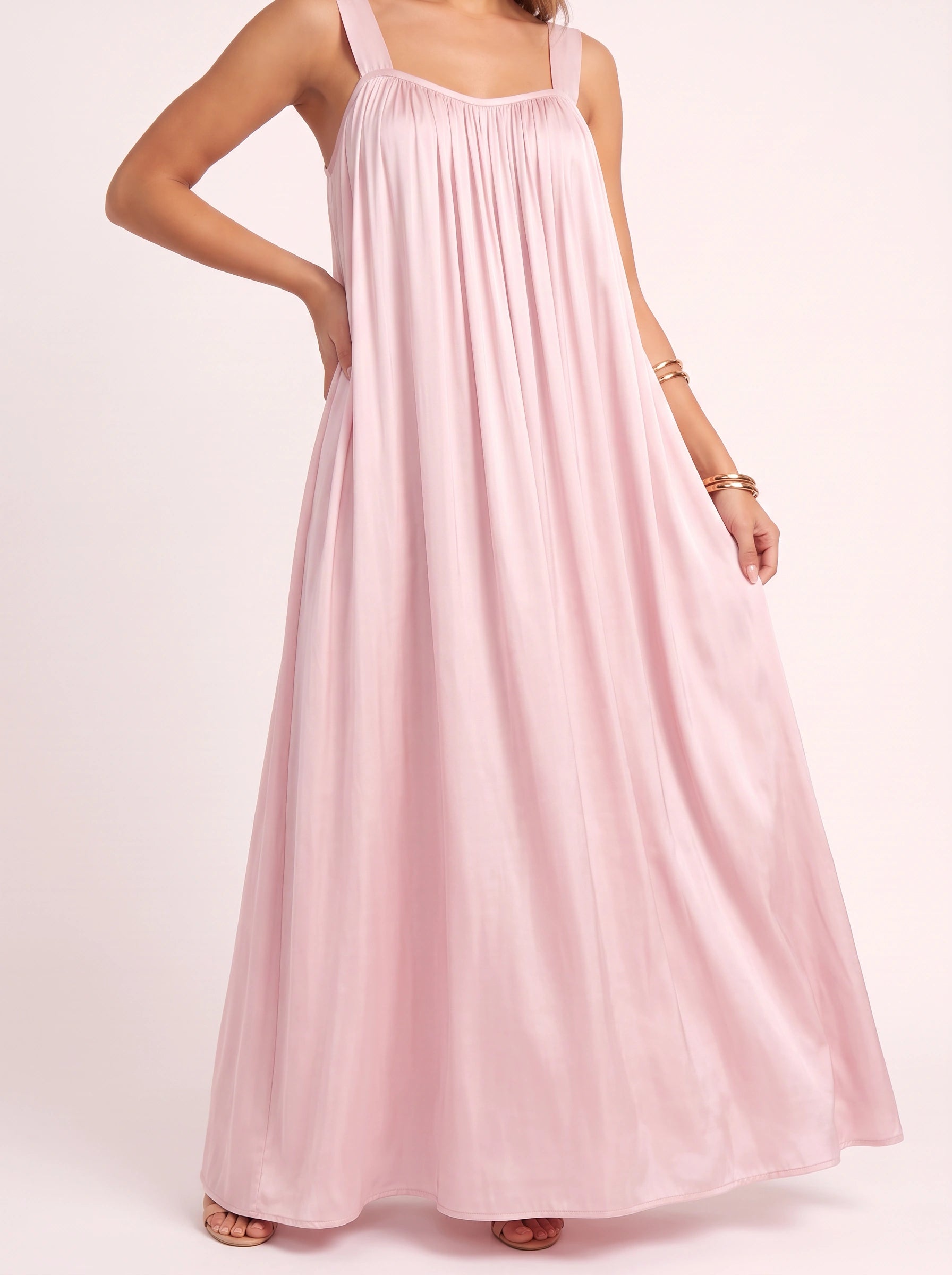 Pinora Gathered Empire Maxi Dress – Sleeveless Women Summer Wedding Guest Flowy Beach Vacation Maxi Dress
