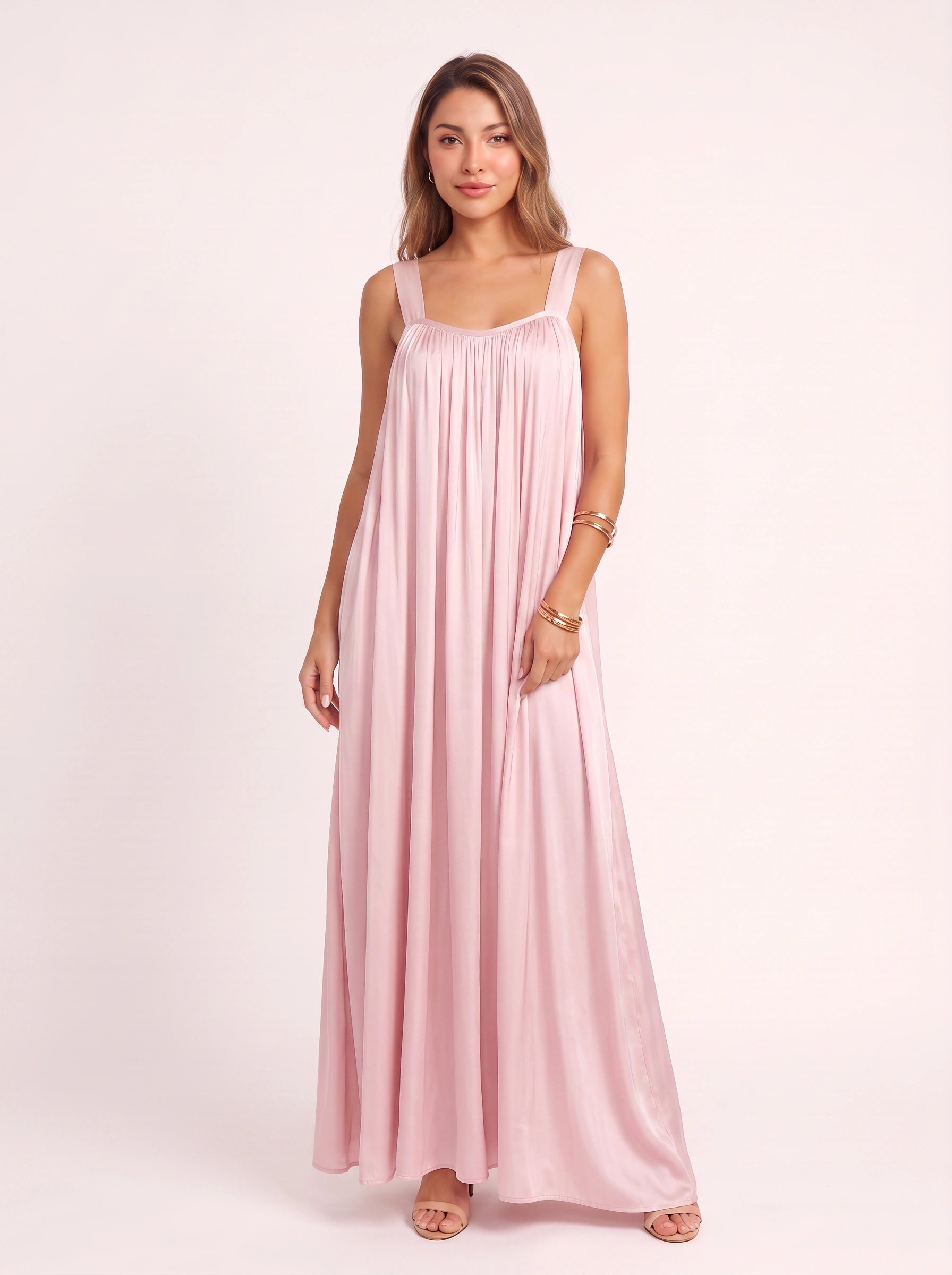 Pinora Gathered Empire Maxi Dress – Sleeveless Women Summer Wedding Guest Flowy Beach Vacation Maxi Dress