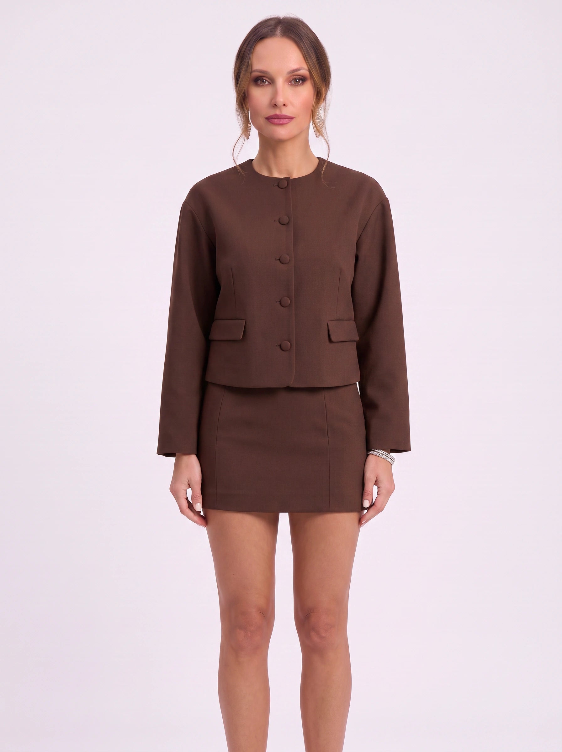 Nuveau Cropped Jacket Mini Skirt Co-Ord Set – Two Piece Sets Women Lounge Sets Matching Outfit Business Casual Sweat Set