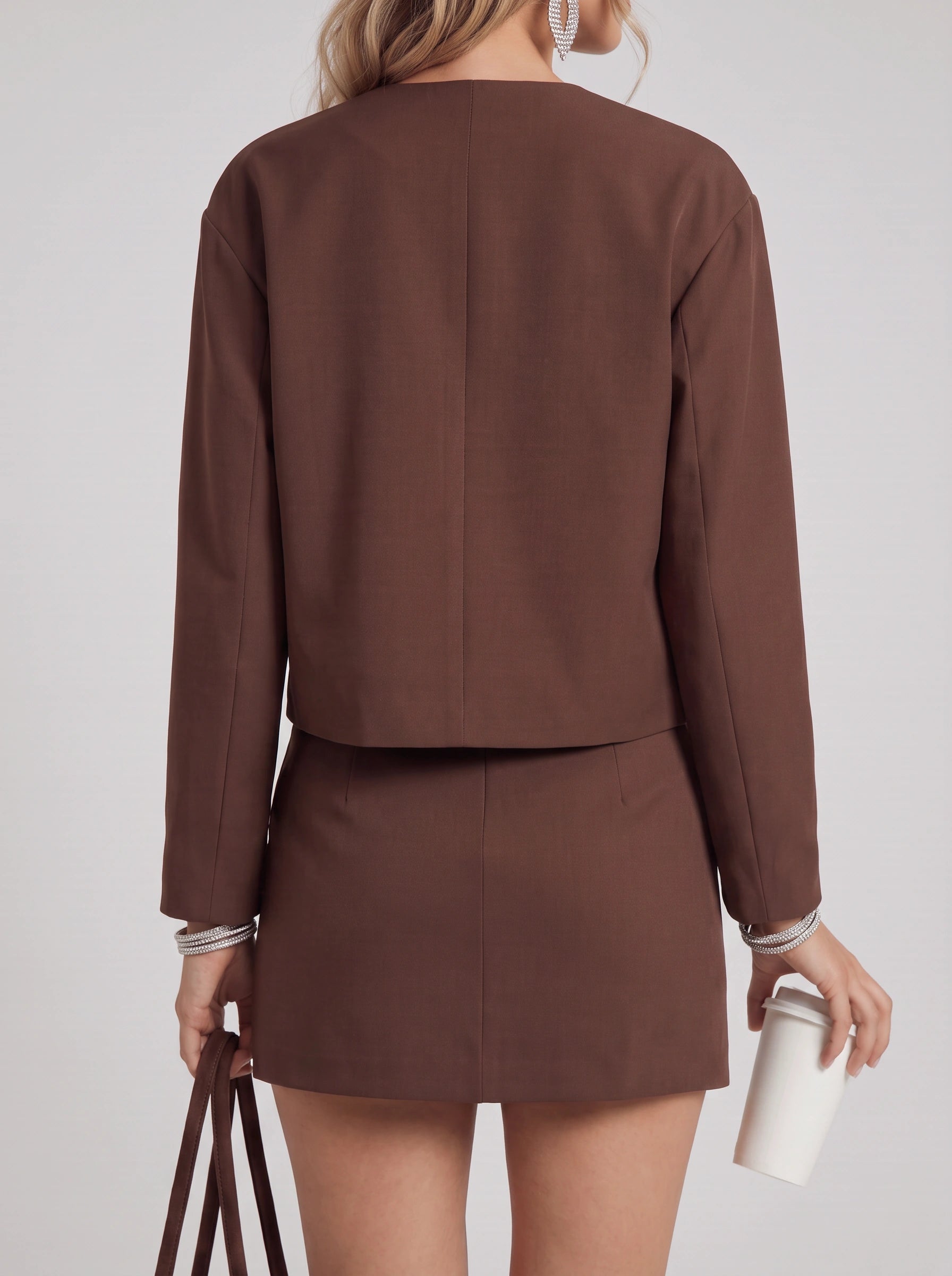 Nuveau Cropped Jacket Mini Skirt Co-Ord Set – Two Piece Sets Women Lounge Sets Matching Outfit Business Casual Sweat Set