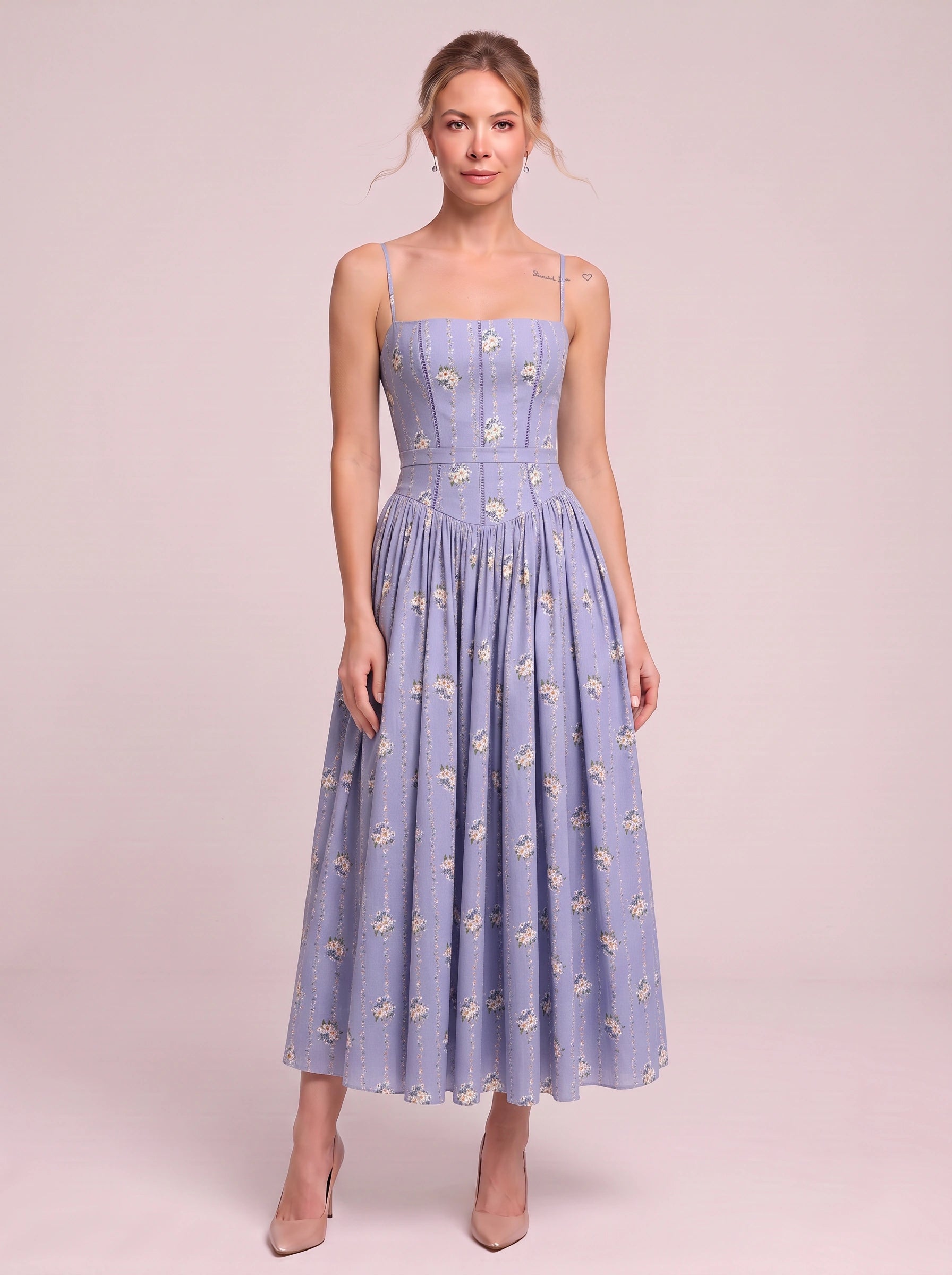 Fioretti Smocked Corset Midi Dress – Floral Midi Dress Women Summer Wedding Guest Garden Party Sundress