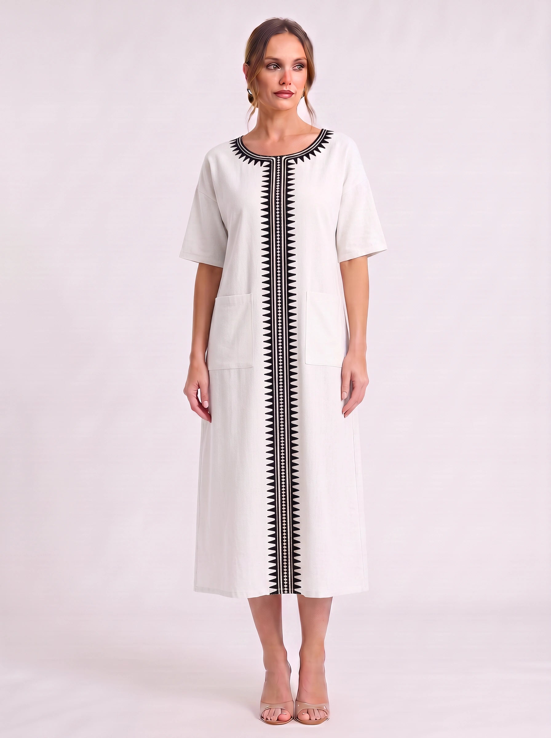Linara Brushstroke Midi Sundress – Casual Dresses Women Beach Vacation Stripe Short Sleeve Midi Dress