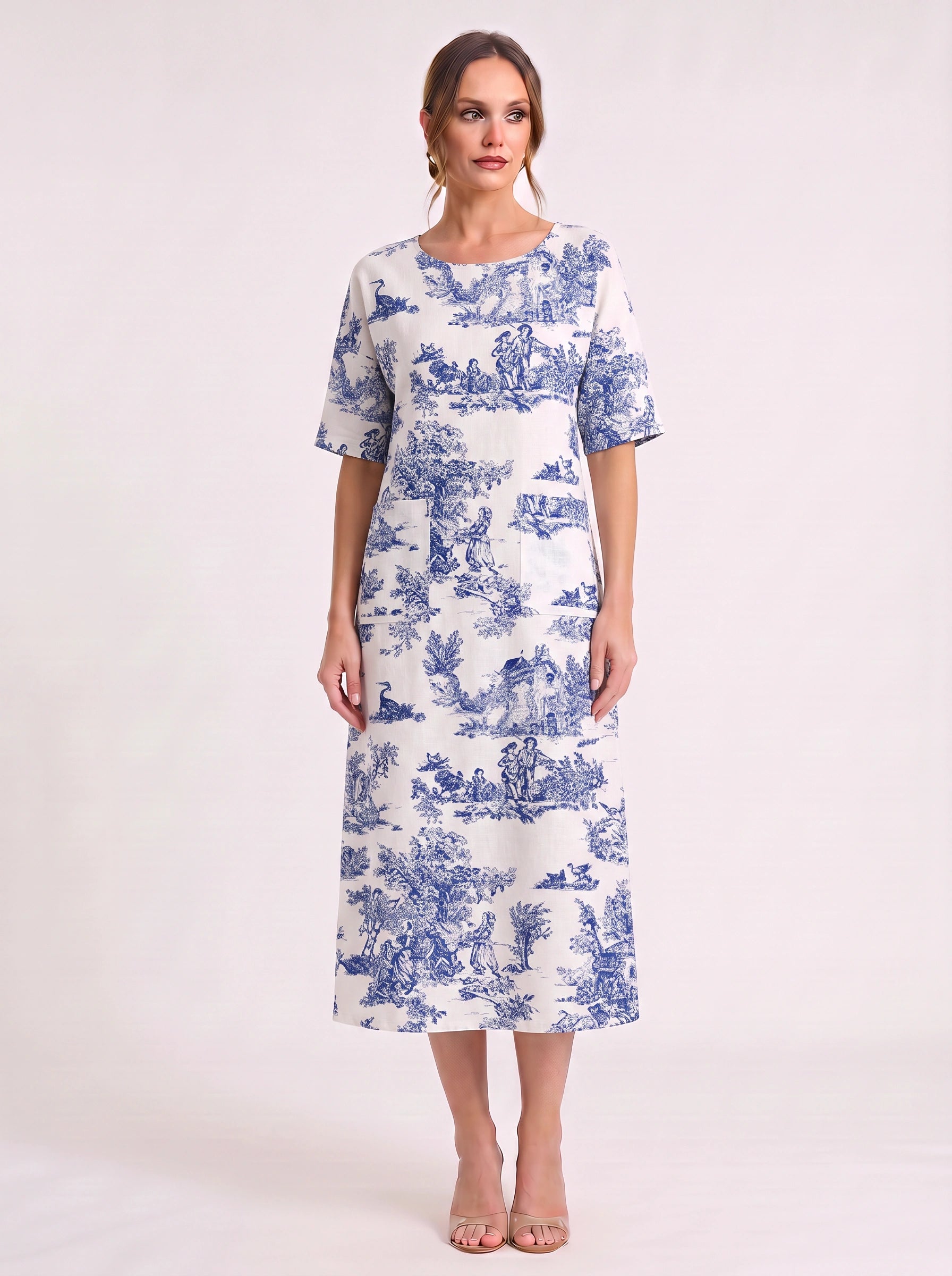 Linara Brushstroke Midi Sundress – Casual Dresses Women Beach Vacation Stripe Short Sleeve Midi Dress