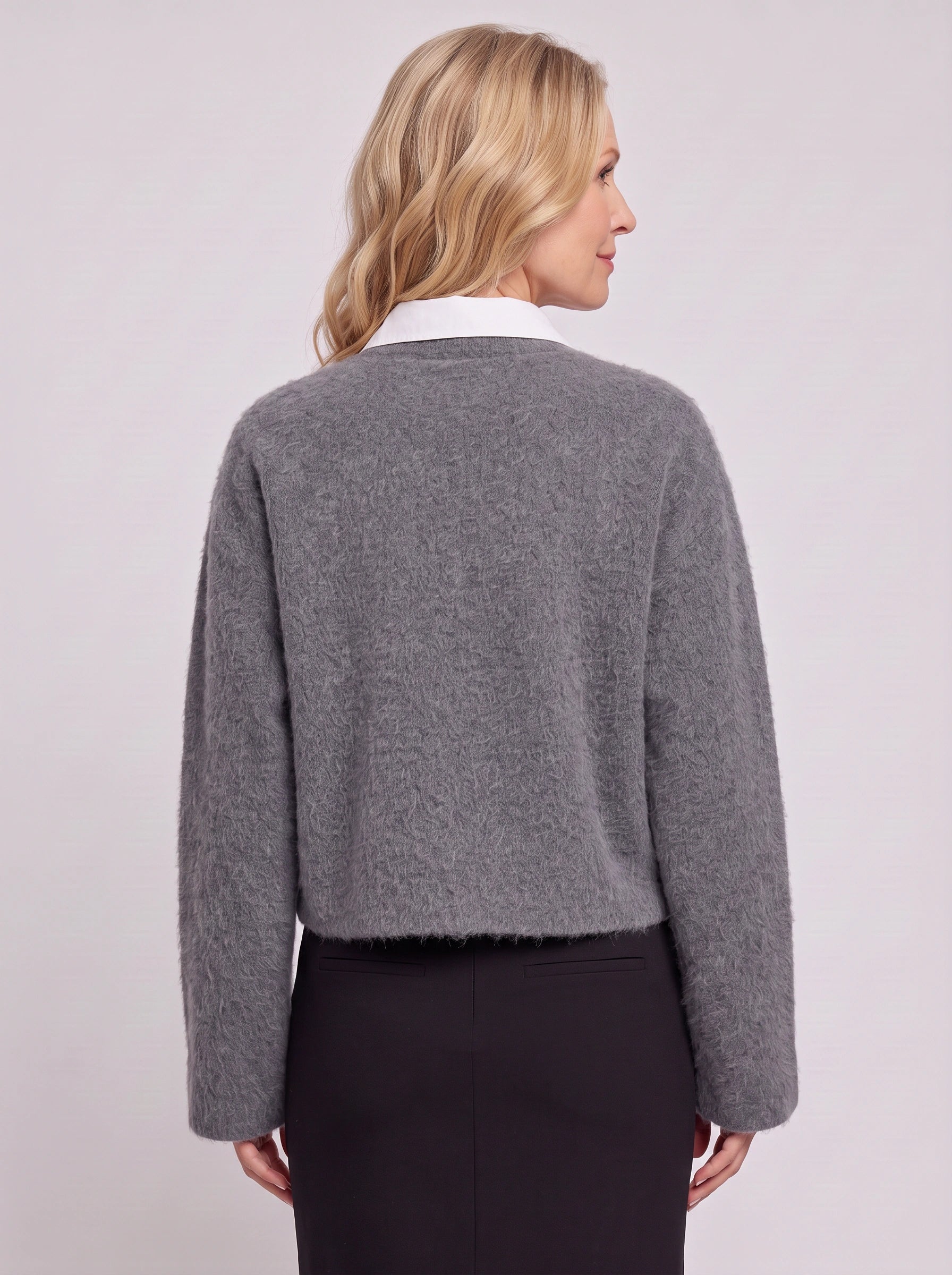 Polaire Contrast Collar Cropped Jacket – Women Winter Casual Office Workwear Blazer Coat