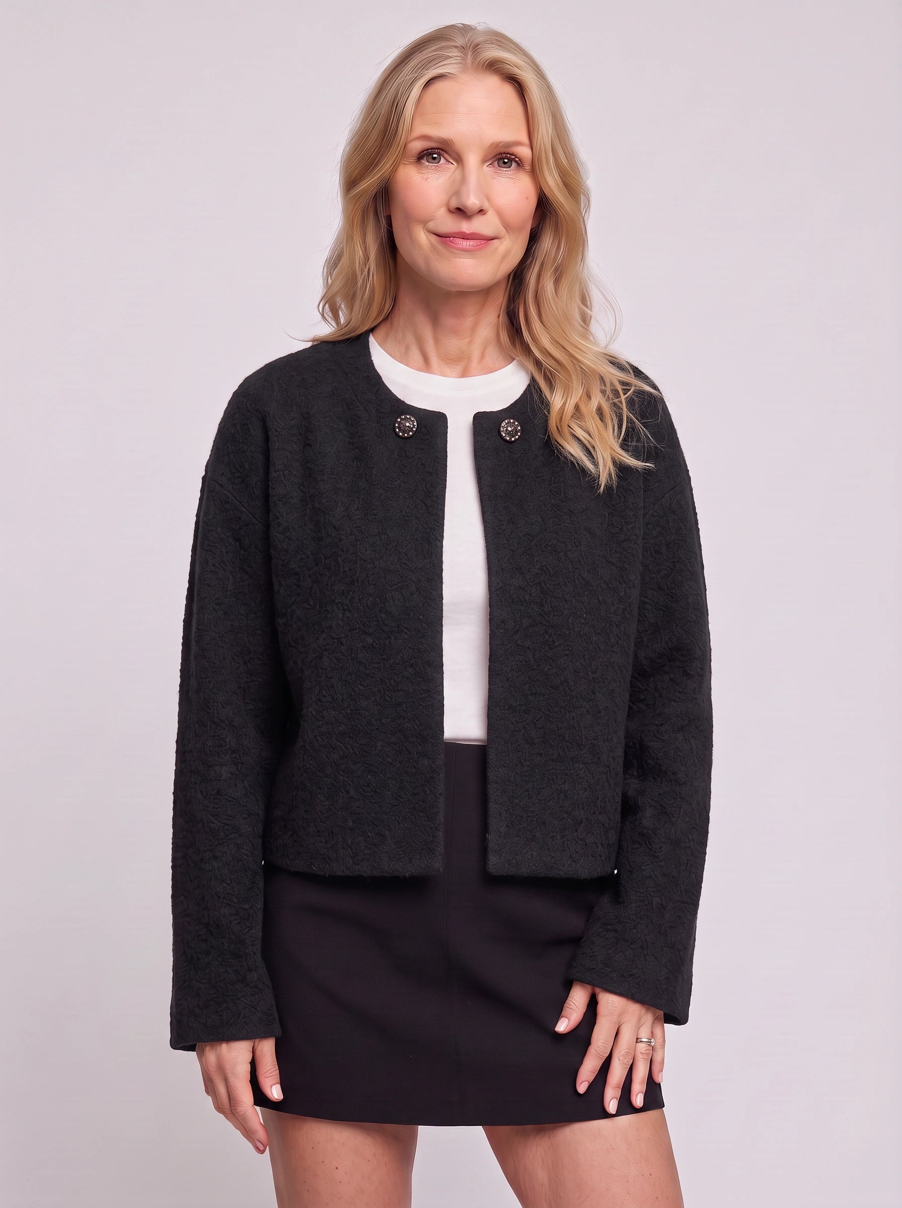 Polaire Contrast Collar Cropped Jacket – Women Winter Casual Office Workwear Blazer Coat