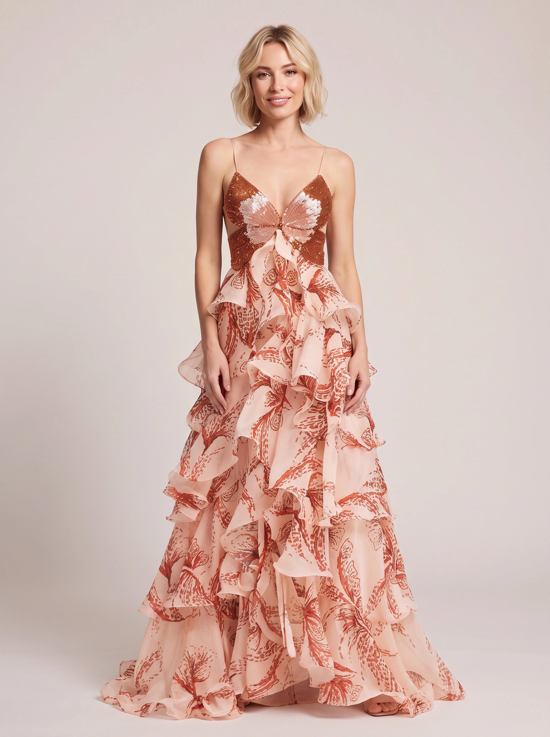 Russelona Sequin Ruffle Maxi Dress – Wedding Guest Formal Evening Women Tiered Maxi Dress