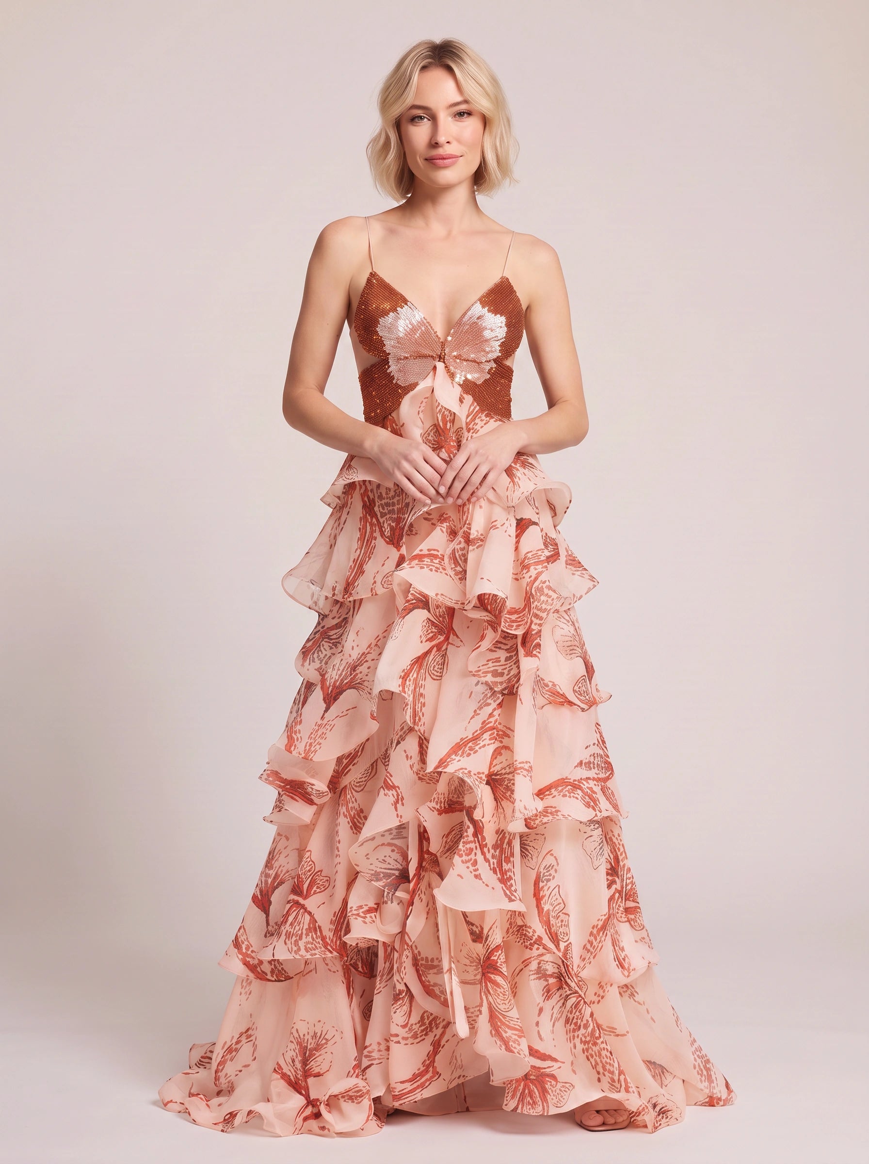 Russelona Sequin Ruffle Maxi Dress – Wedding Guest Formal Evening Women Tiered Maxi Dress