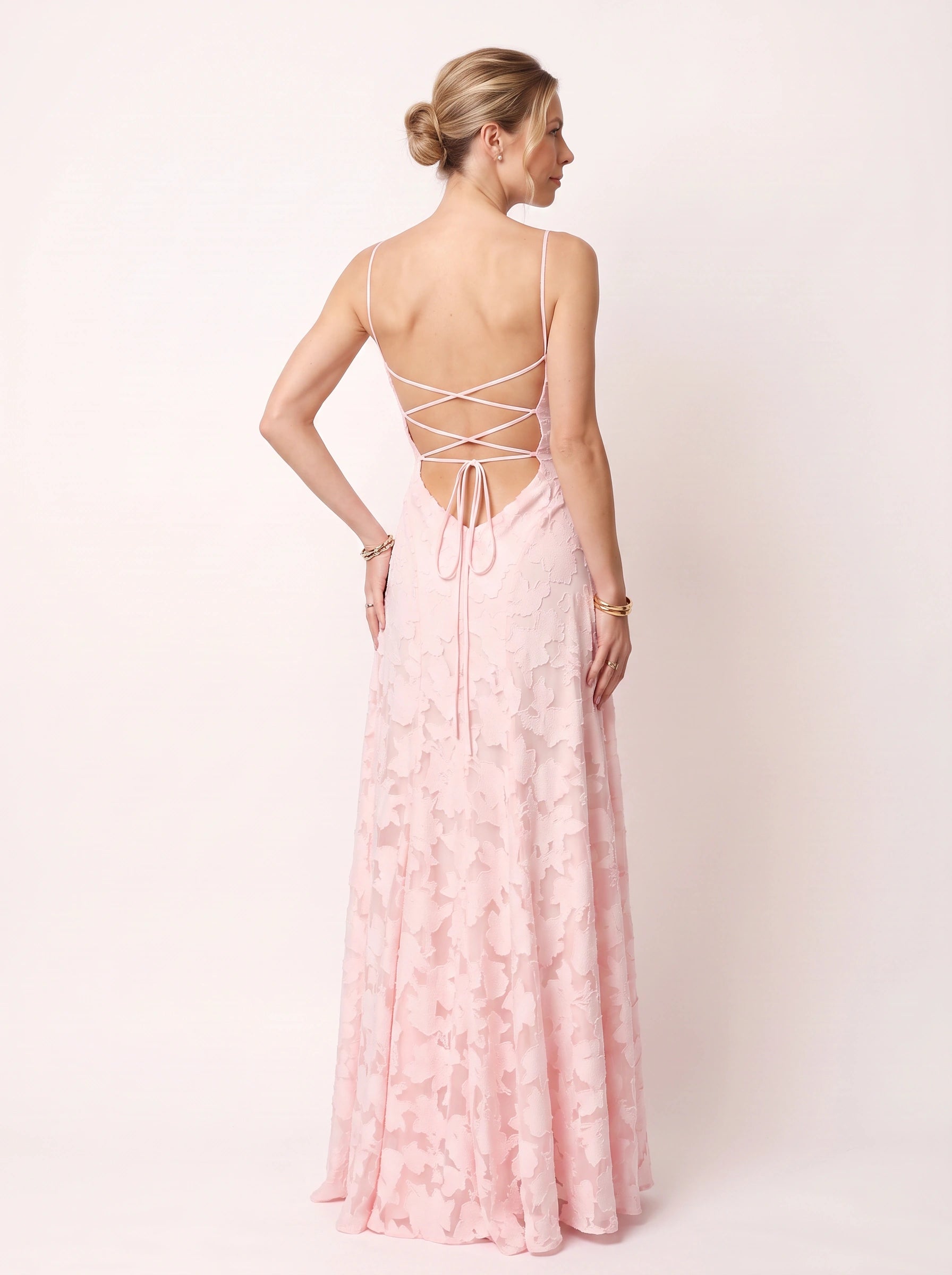 Petalia Floral Appliqué Maxi Dress – Textured Formal Women Wedding Guest Cocktail Evening Summer Maxi Dress