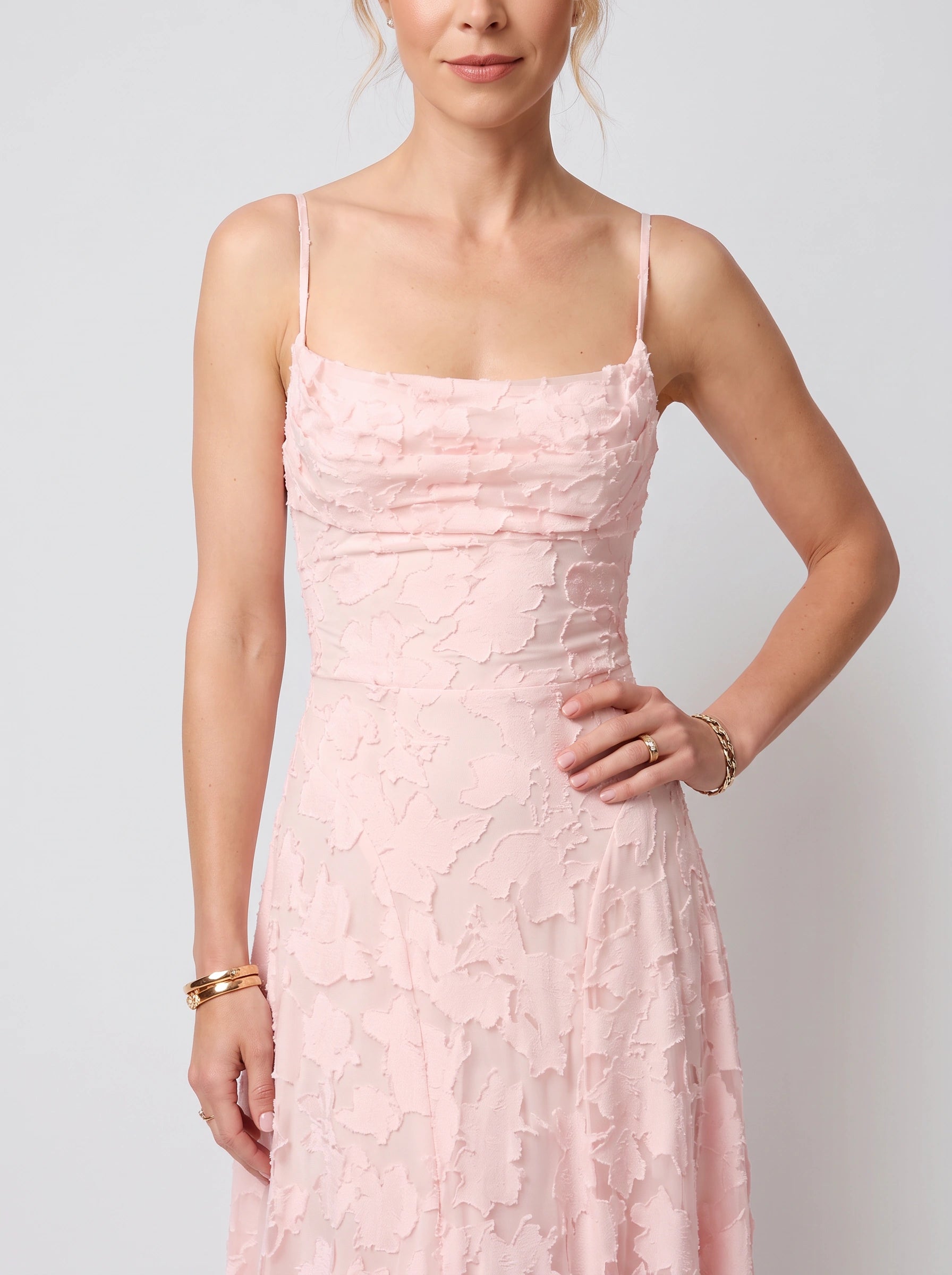 Petalia Floral Appliqué Maxi Dress – Textured Formal Women Wedding Guest Cocktail Evening Summer Maxi Dress
