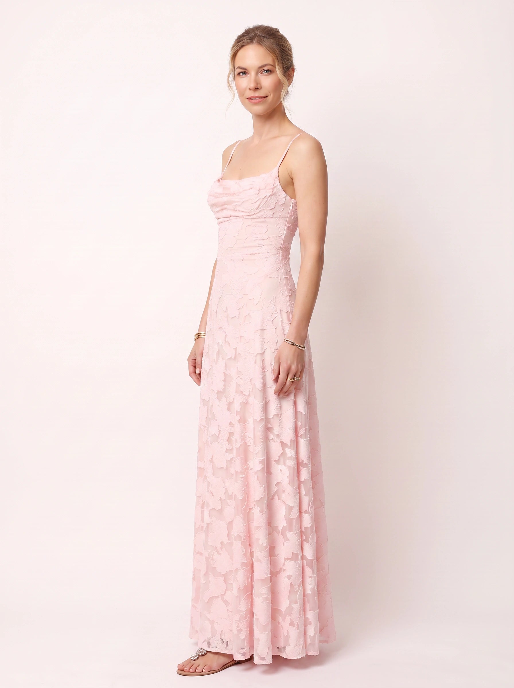 Petalia Floral Appliqué Maxi Dress – Textured Formal Women Wedding Guest Cocktail Evening Summer Maxi Dress