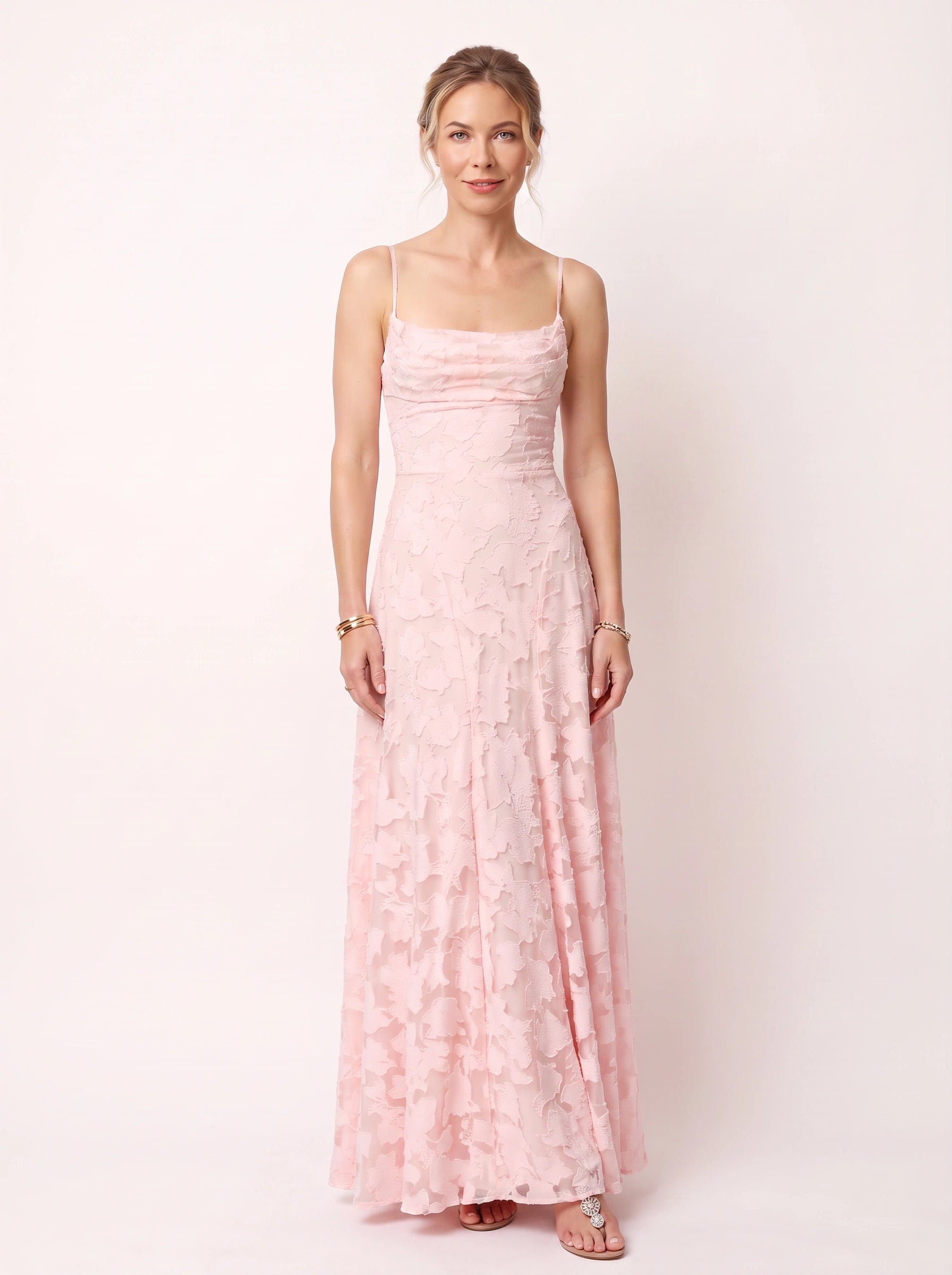 Petalia Floral Appliqué Maxi Dress – Textured Formal Women Wedding Guest Cocktail Evening Summer Maxi Dress