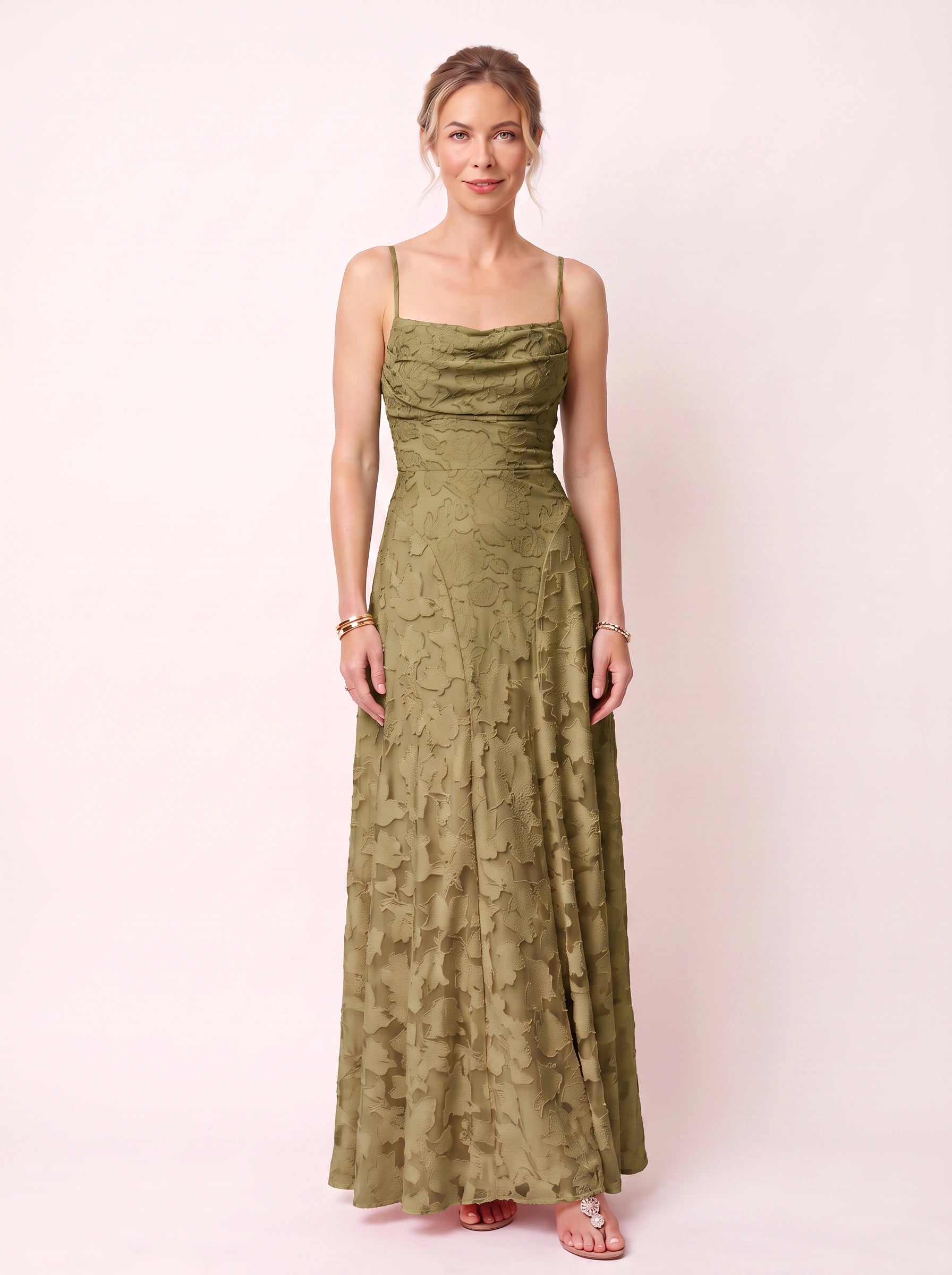 Petalia Floral Appliqué Maxi Dress – Textured Formal Women Wedding Guest Cocktail Evening Summer Maxi Dress