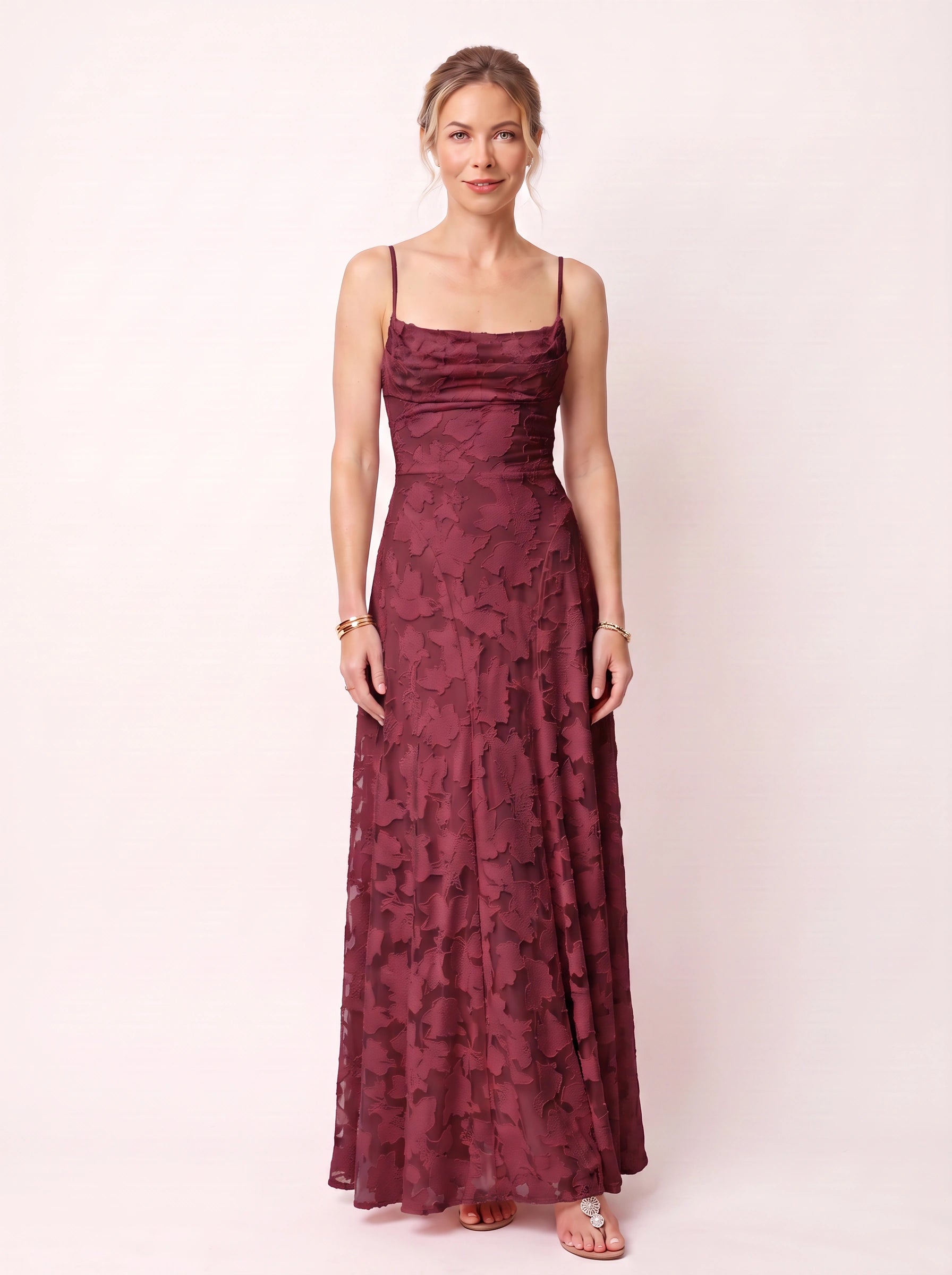 Petalia Floral Appliqué Maxi Dress – Textured Formal Women Wedding Guest Cocktail Evening Summer Maxi Dress