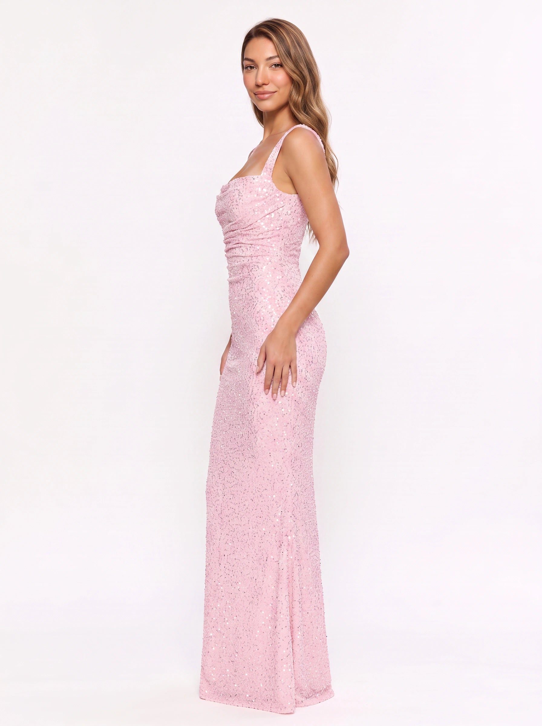 Briloux Sequin Ruched Maxi Dress – Formal Wedding Guest Women Evening Bridesmaid Gala Maxi Dress