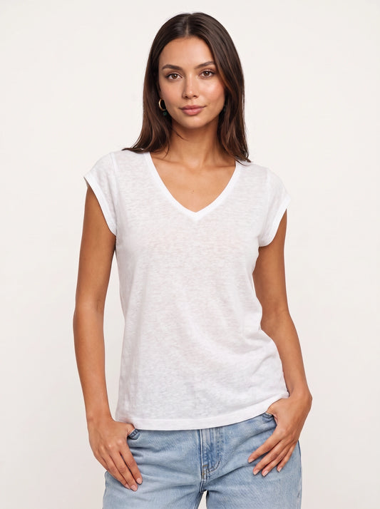 Mosslyn V-Neck Cap Sleeve Top – Relaxed Fit T Shirt Women Casual Summer Basic Tee