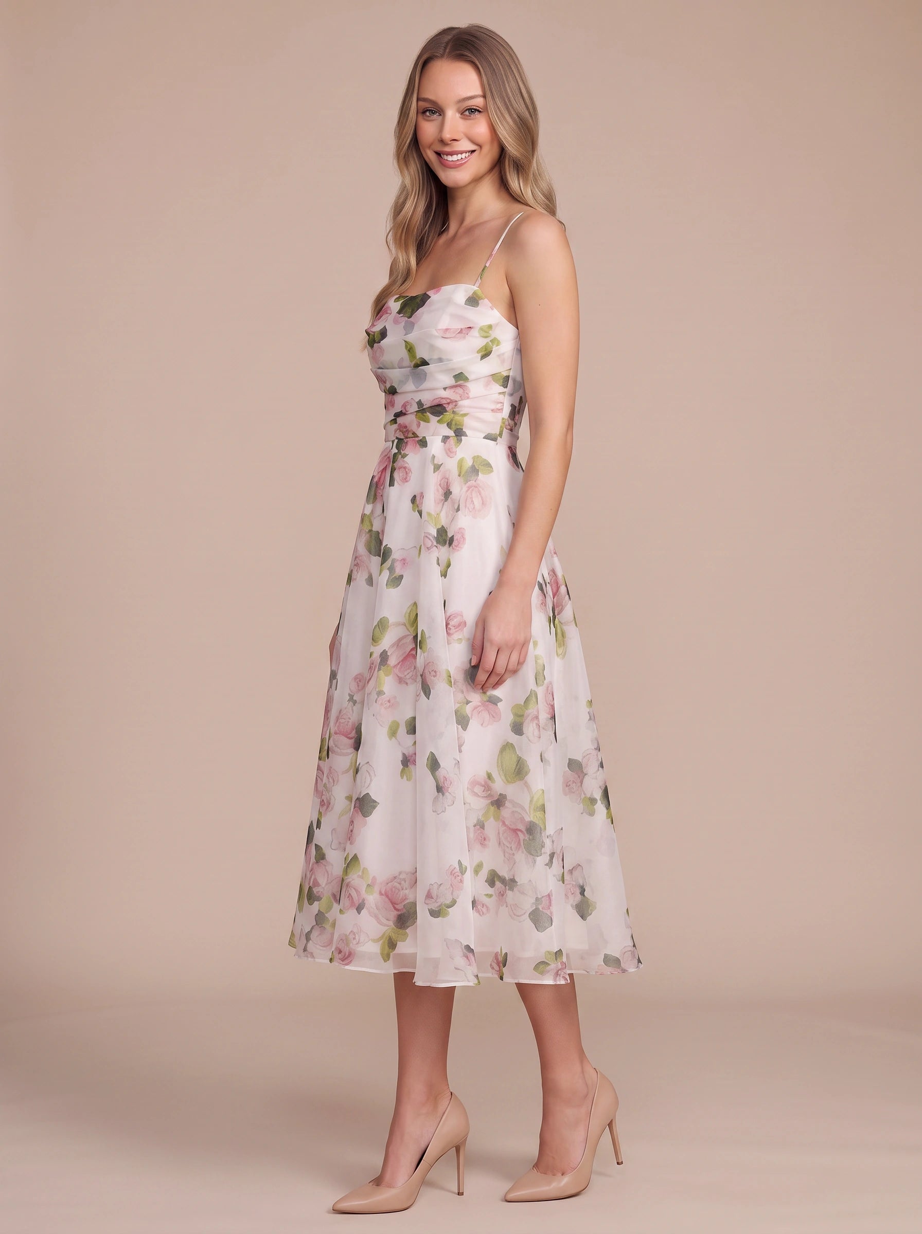 Rosalind Floral Sweetheart Midi Dress – Women Summer Wedding Guest Garden Party Cocktail Midi Dress