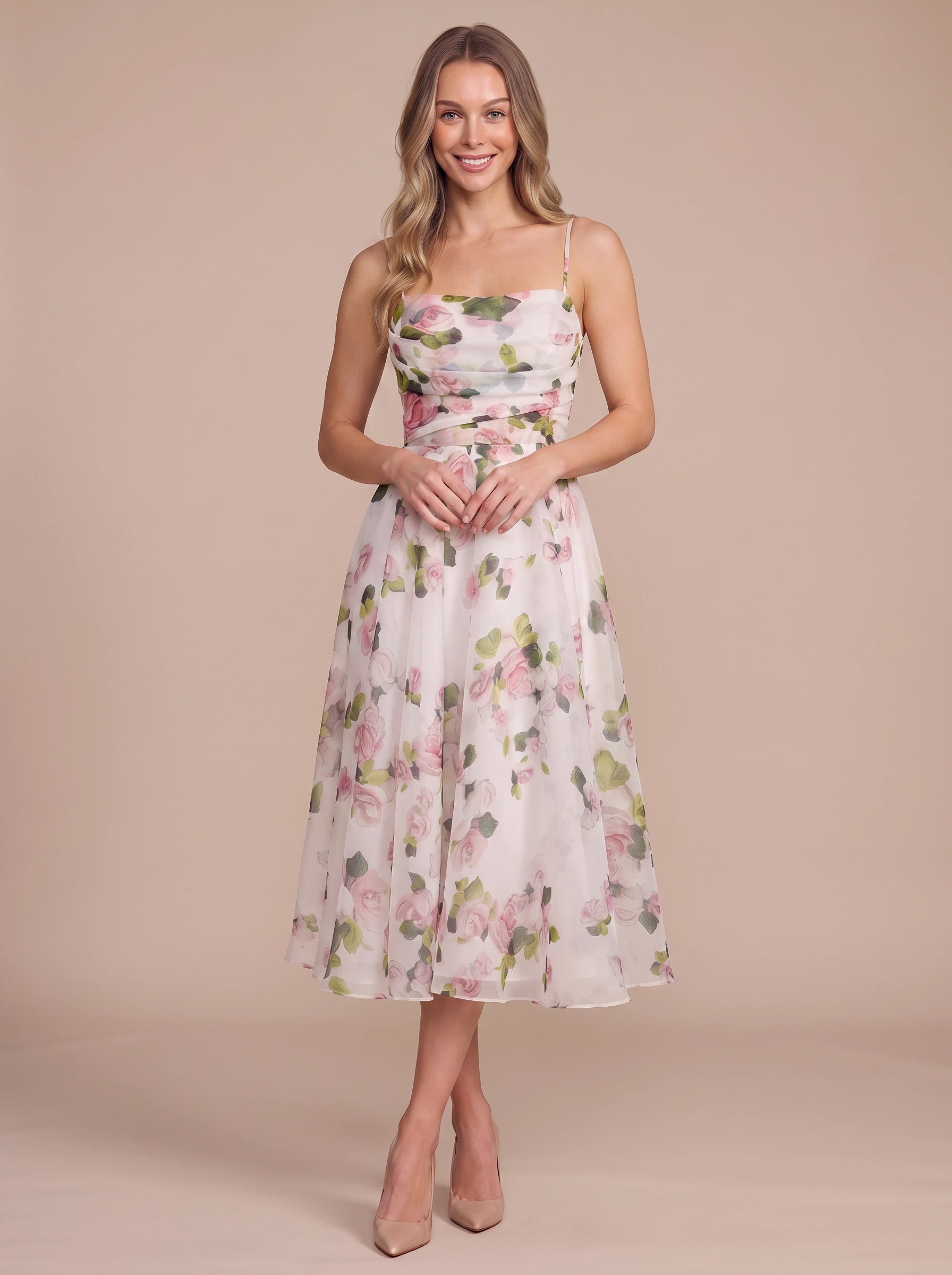 Rosalind Floral Sweetheart Midi Dress – Women Summer Wedding Guest Garden Party Cocktail Midi Dress