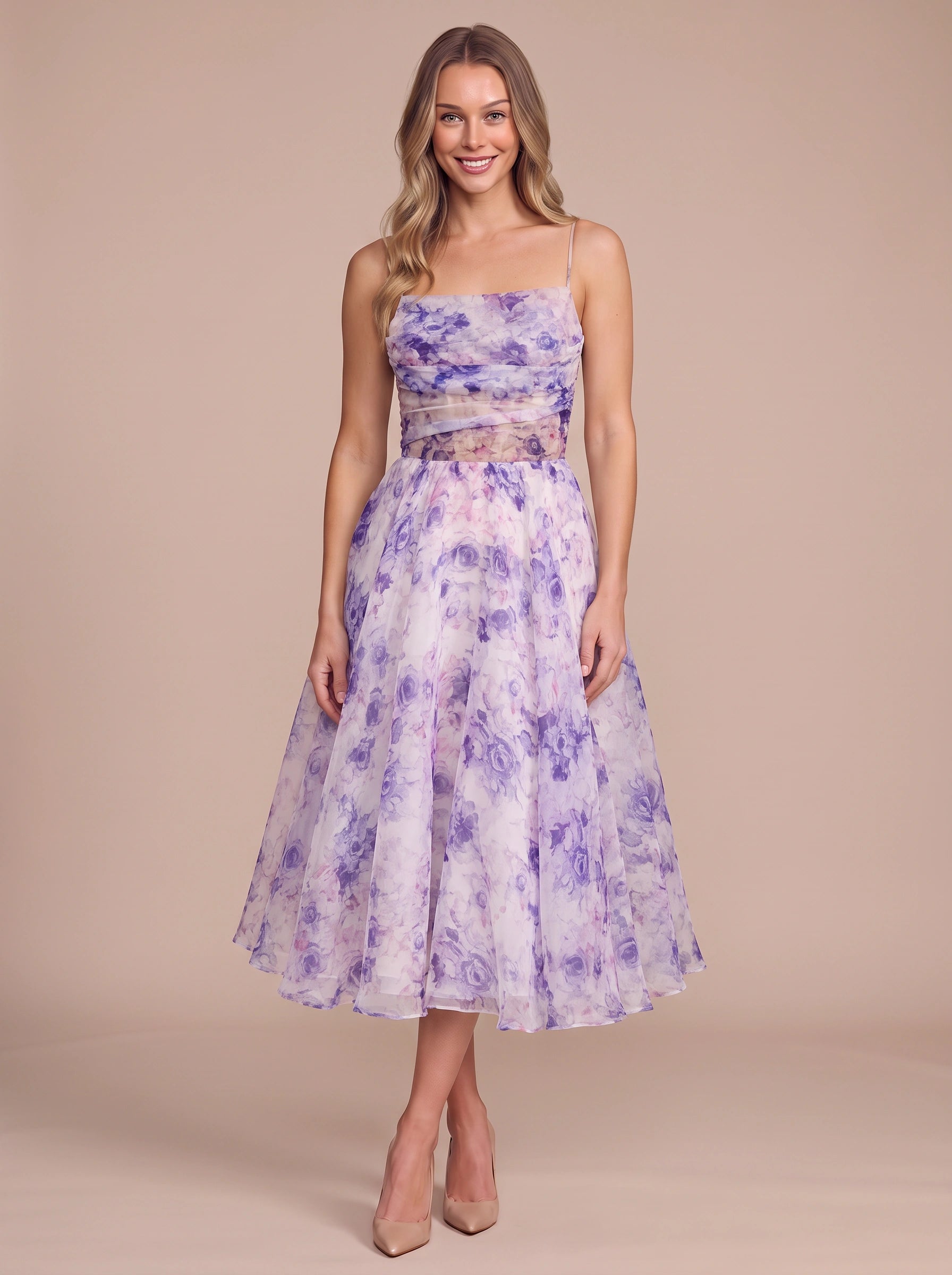 Rosalind Floral Sweetheart Midi Dress – Women Summer Wedding Guest Garden Party Cocktail Midi Dress